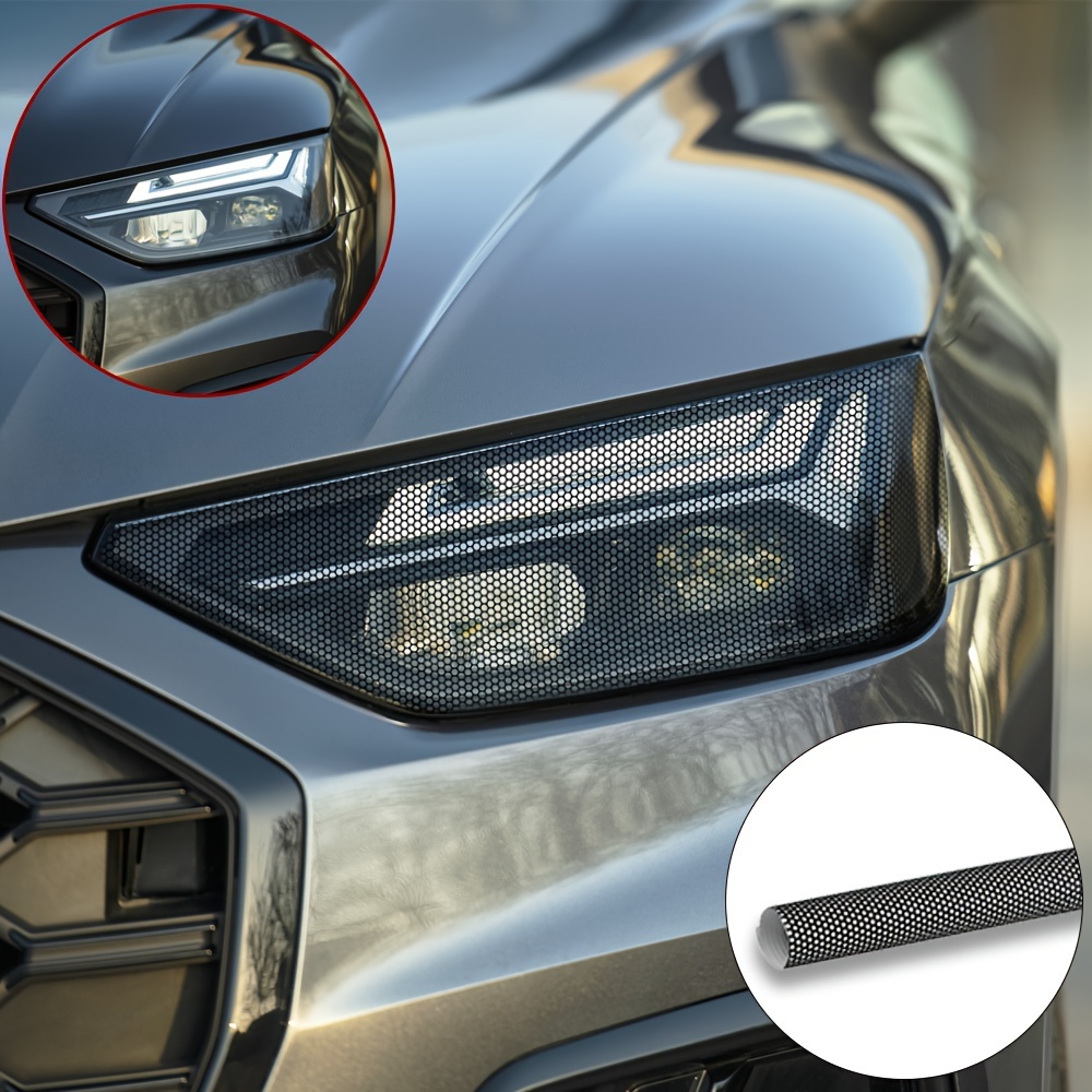 Image of Universal Black Honeycomb Mesh Headlight And Taillight Cover Stickers For Cars, Light-transmitting Diy Perforated Mesh Film Tint Decals, Color , And Modification Styling Decals