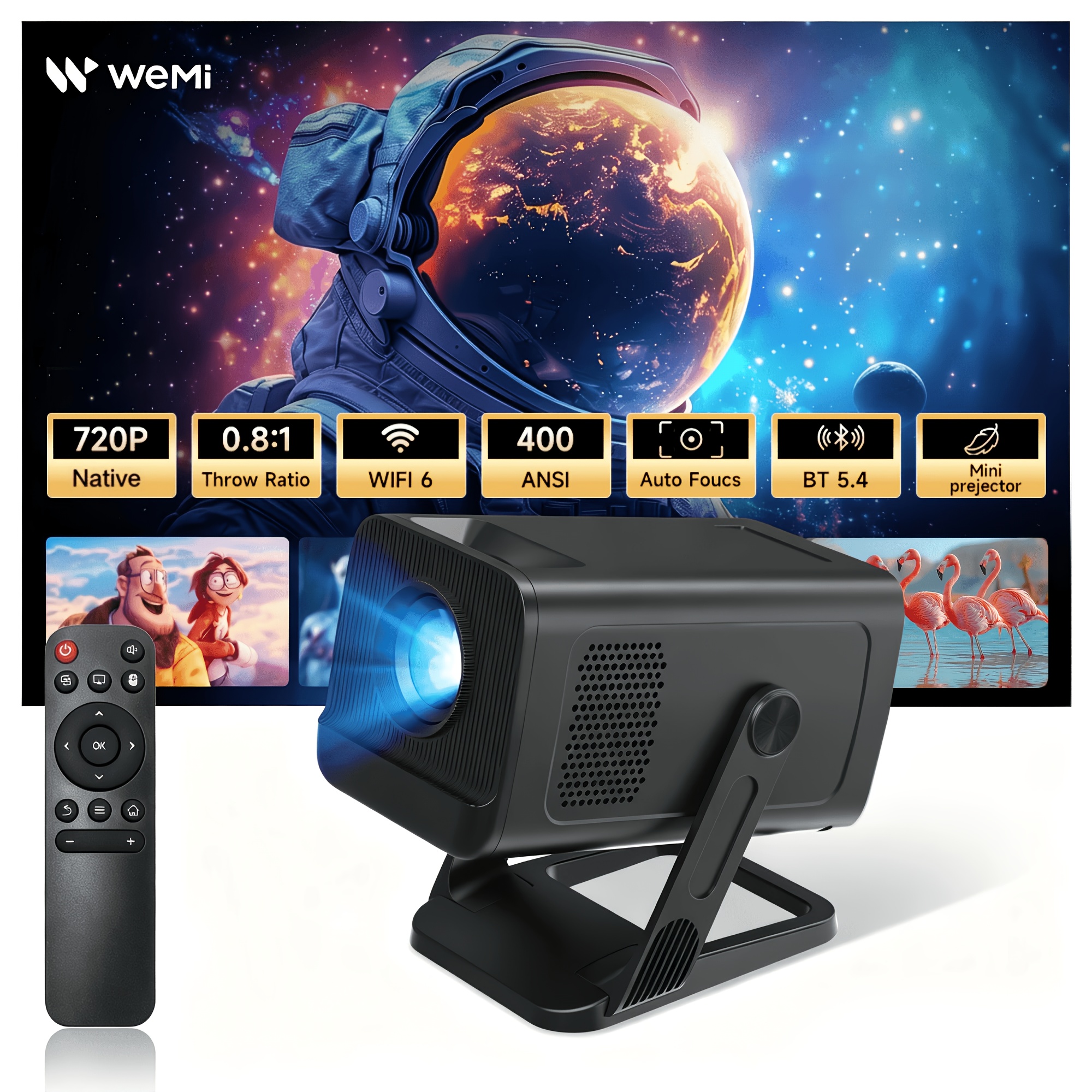 Image of Mini Projector With Wi-fi 6 & Bluetooth 5.3 [built-in Apps & 2026 Upgraded] Supports 4k Native 720p Full Hd Video Projector, Portable Video Projector 14 Compatible With Hd/usb/iphone Black