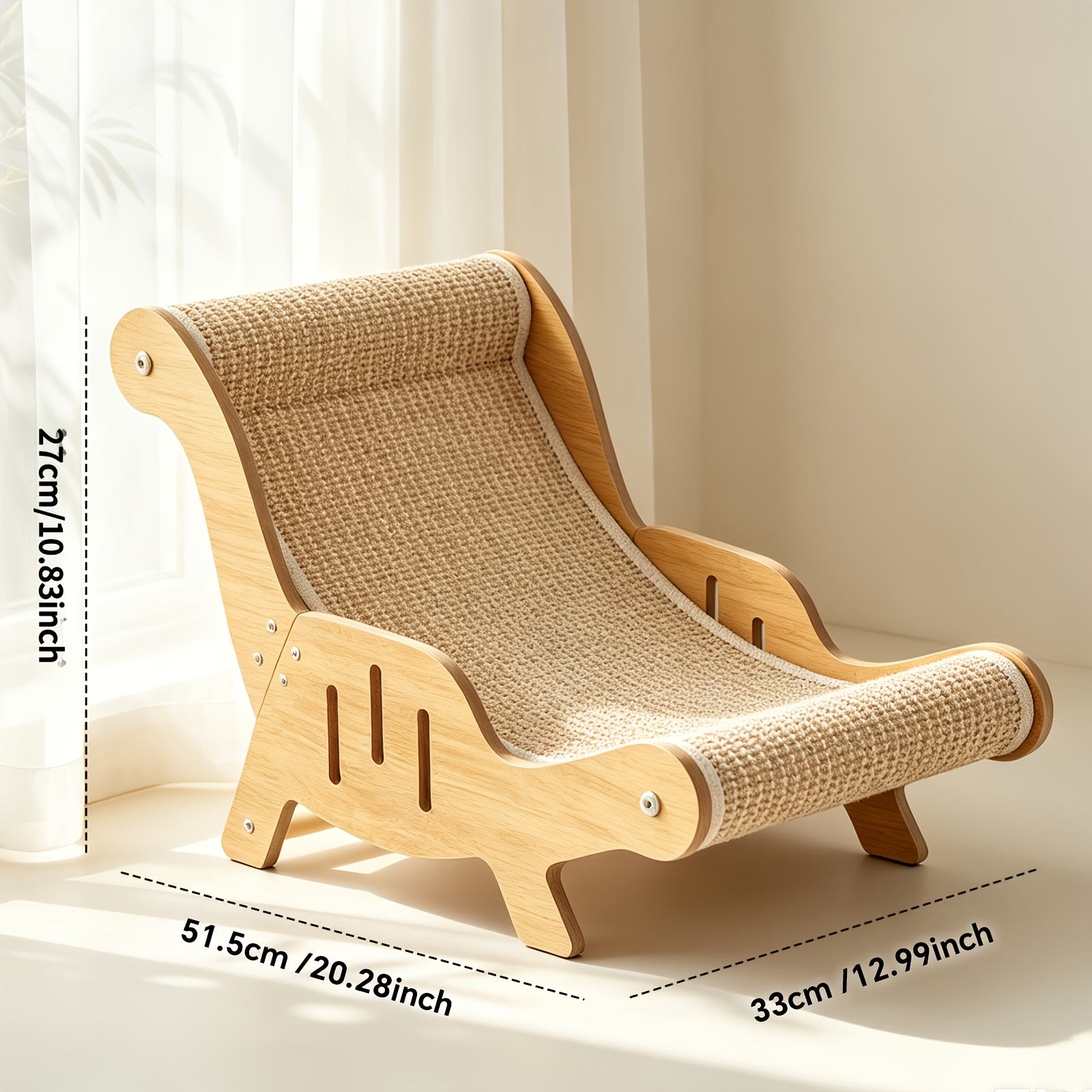 TEMU Sisal Rocking Chair Cat Scratching Pad, Indoor Cat Lounge Chair, Elevated Cat Scratching Pad Bed, Made Of Natural Wood And Durable Sisal