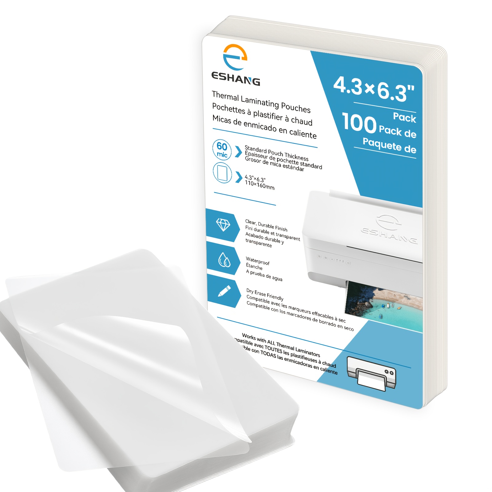 TEMU Paquete de 100 hojas para laminación térmica de 4.3 X 6.3 pulgadas, 60 micras 11 X 16 cm, fundas de plástico para laminación térmica, de