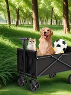 large capacity folding multi function hand truck with all terrain wheels brakes and side pockets heavy duty metal frame fabric plastic structure suitable for gardening camping beach sports and shopping portable folding transport cart sturdy plastic construction