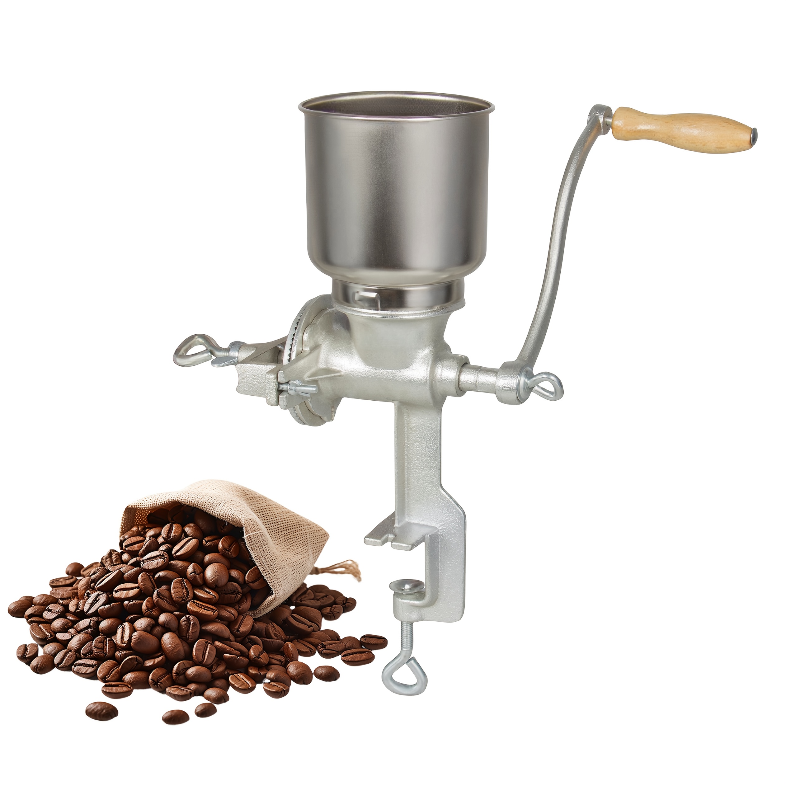 TEMU Heavy-duty Cast Iron Manual With Wooden Handle - Ideal For Coffee, Corn, Wheat & Spices - Adjustable Clamp, No Electricity Needed - Perfect Gift For Holidays