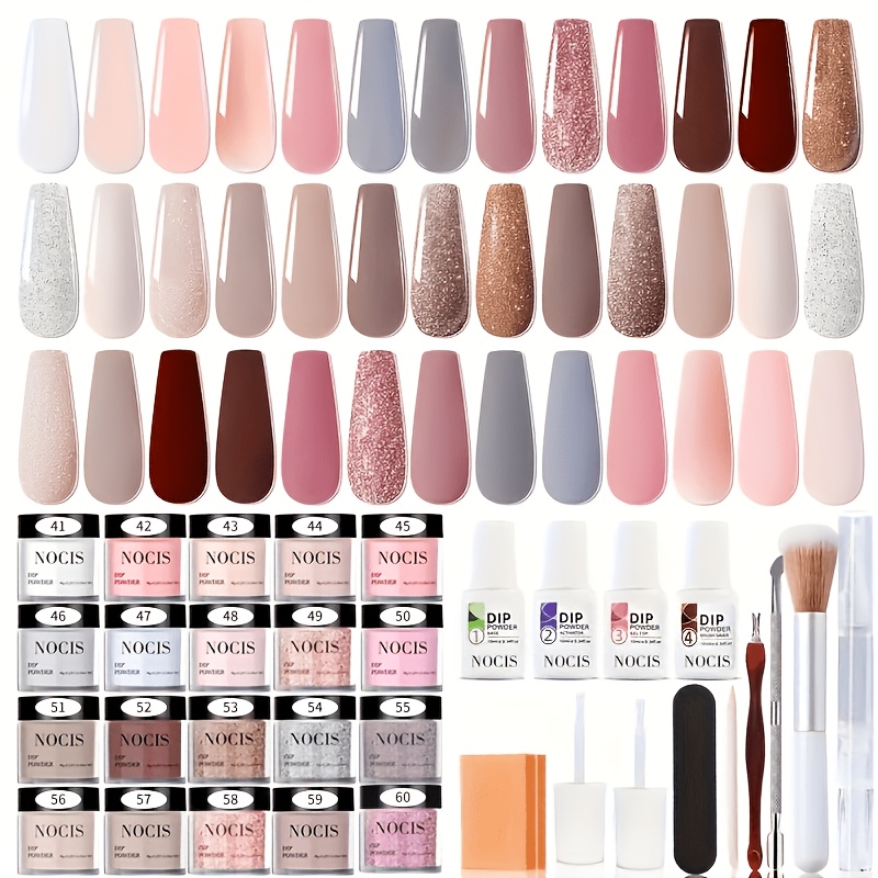 TEMU 20pcs Nail Polish Set For Beginners, Featuring A Range Including Glitter Powder, Nude Brown, Pink, Gray, Complete With Base Coat, , And Curing