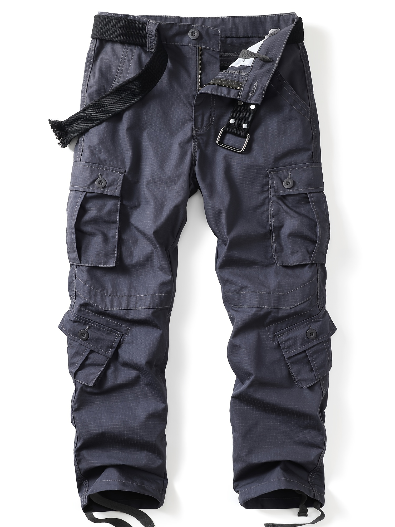 100% Cotton Durable Multi Pocket Loose Baggy Cargo Pants Men Military Style  Long Trousers Black