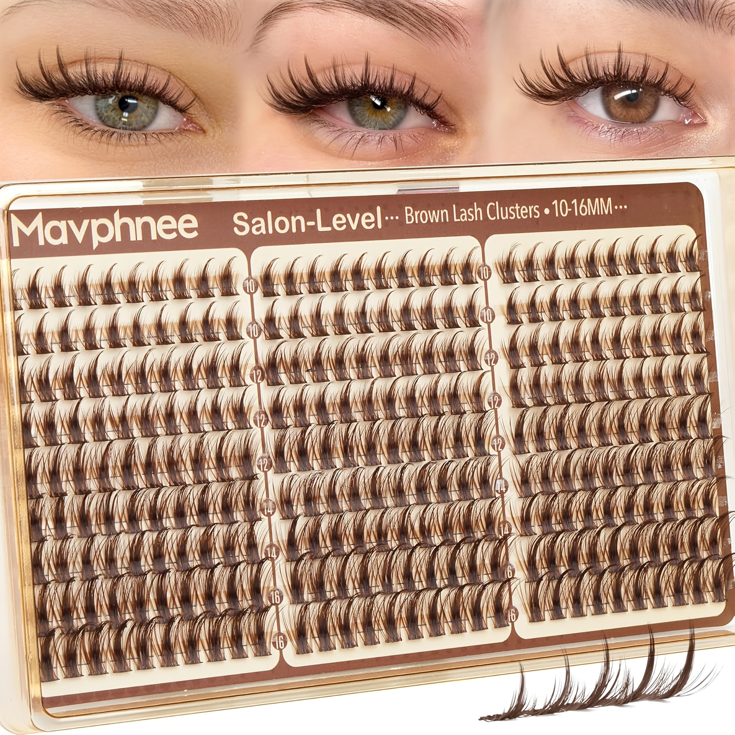 Image of Brown Natural Flowing Lash Clusters, Anime Lash Clusters, Pointed Lash Extensions, C- Single Lash Extensions, Pointed Single Lash Extensions, 10-16mm Lash Clusters With Base, Home Lash Extensions