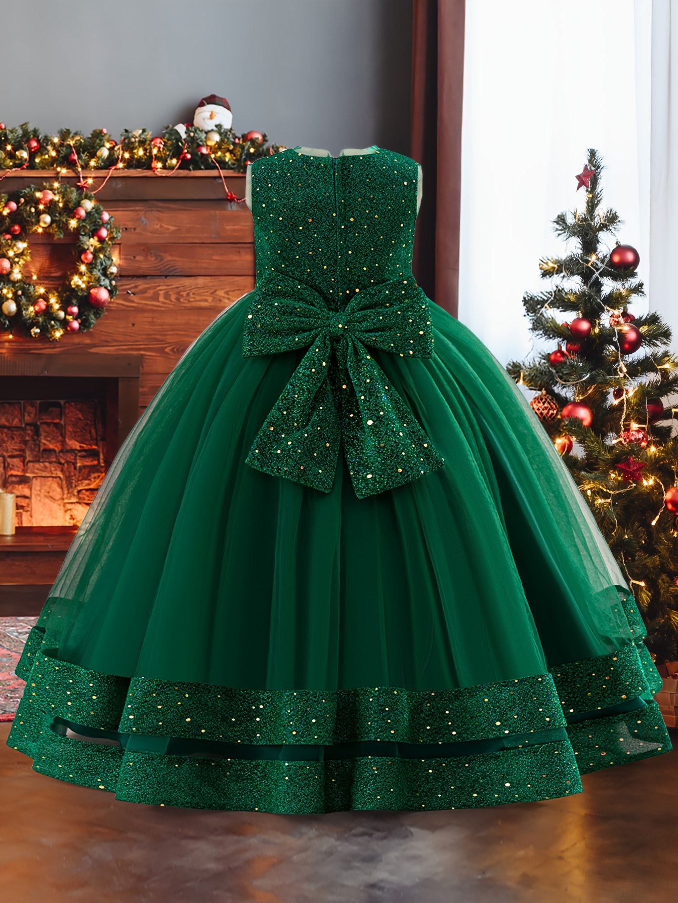 robe fête noël an filles nœud en paillettes manches Temu Canada