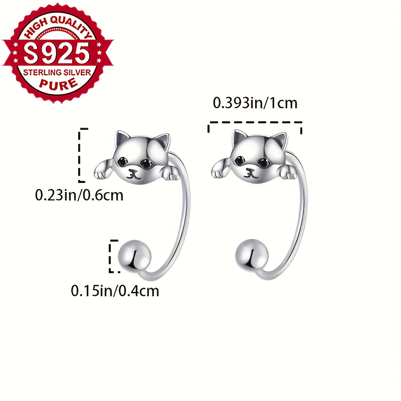 Women's S925 Sterling Silver Vintage Cat Screw Back Earrings