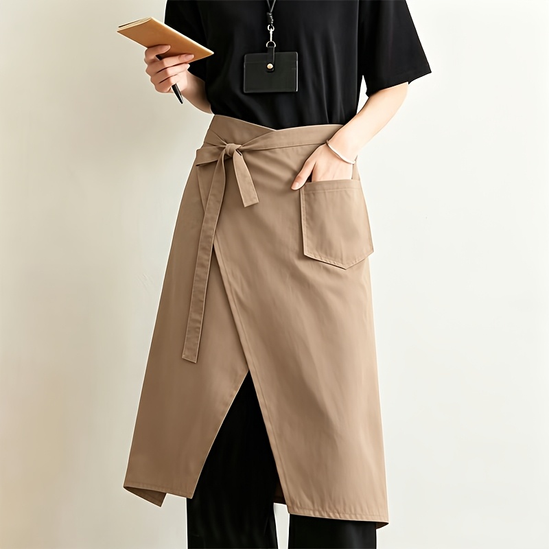 TEMU Fashionable Kitchen Household Waist Half-length Long Strap Split Apron Catering Cafe Adult Work Clothes
