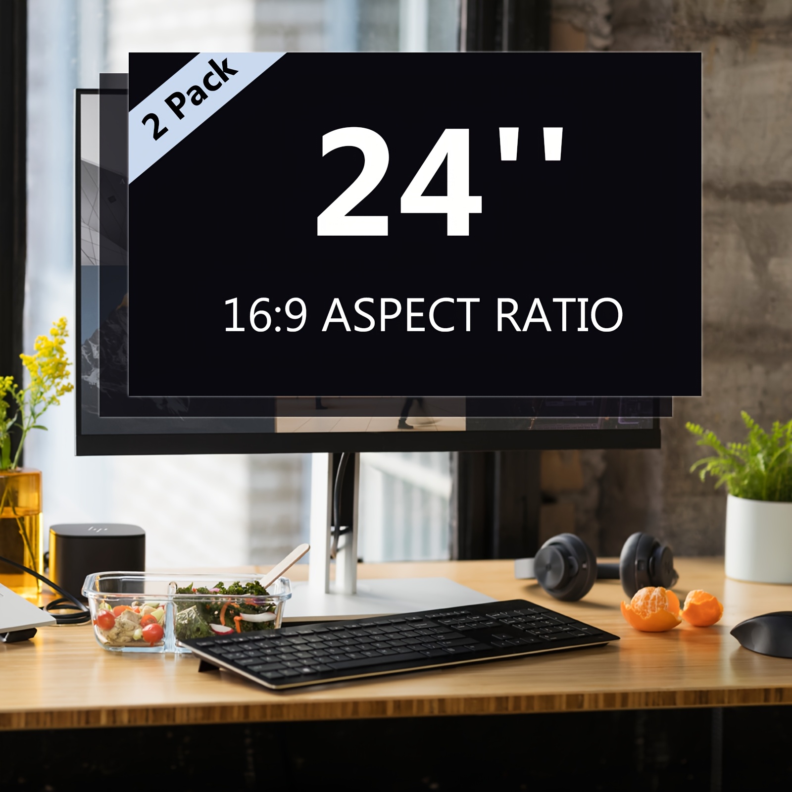 TEMU 2-pack 24-inch 16:9 Detachable Computer Privacy Screen Filters - , Blue Light Blocking, Scratch-resistant, Uv Protection, /remove, Full Coverage