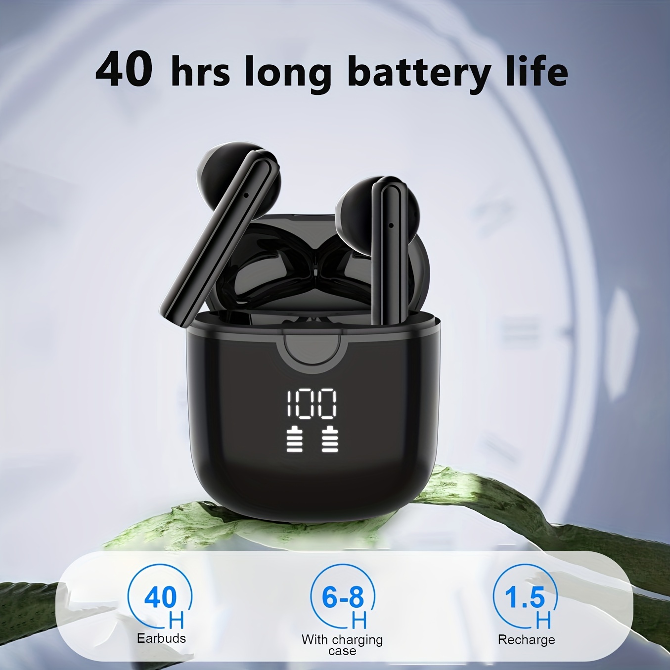 TEMU Tws 40hrs Playtime Wireless Earbuds With Mic Earphones In Ear Headset With Power Display Charging Case For Phone Tablet