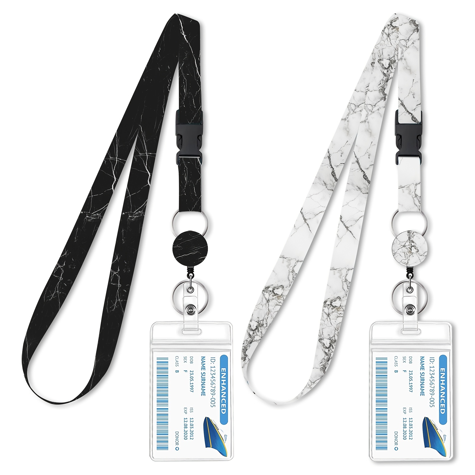 Image of 2d 2pcs Detachable Marble Lanyard For Cruise Card, Cute Cruise Lanyard With Retractable Badge Reel And Id Badge Holder