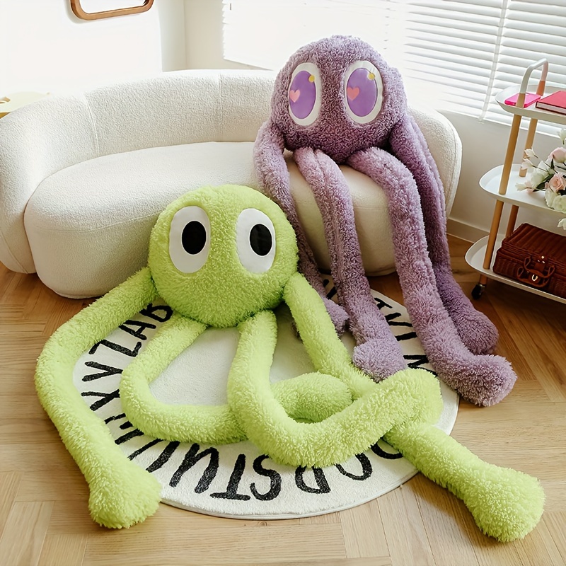 

35.4-inch Plush Octopus Doll Pillow - Cute Long-legged Stuffed Animal With Eyes, Soft Polyester Fabric, Green & Purple Options, ' Room Decor, Birthday & Holiday Gifts