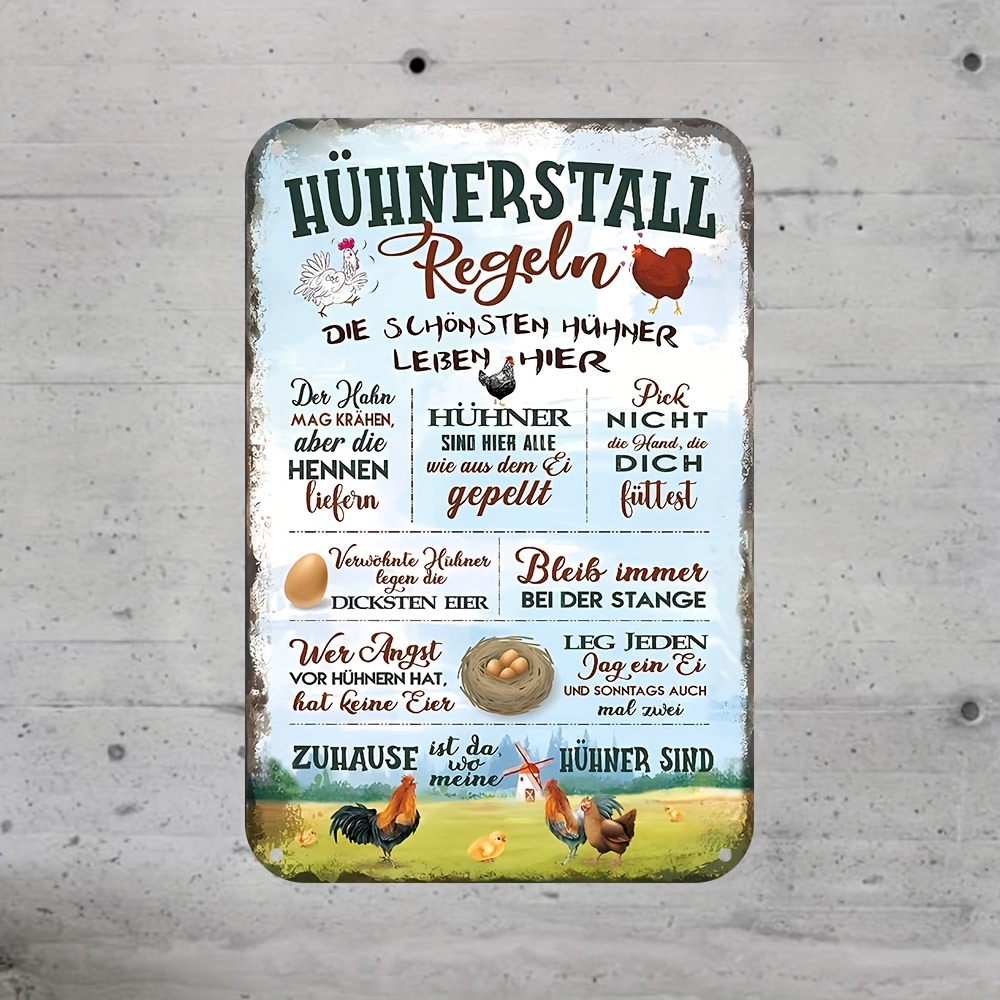 

Charming 'chicken Coop Rules' Tin Sign - Vibrant Farmhouse Decor For Home & Garden, Ideal For Chicken Enthusiasts, Durable Metal Construction