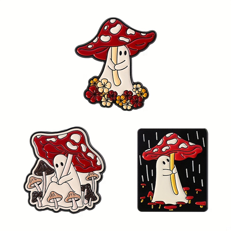TEMU 3pcs Oppryn Cartoon Cute Mushroom Brooch Creative Fun Halloween Badge Pin Unique Enamel Alloy Brooch To Send Unique Gifts., Festive Brooches,