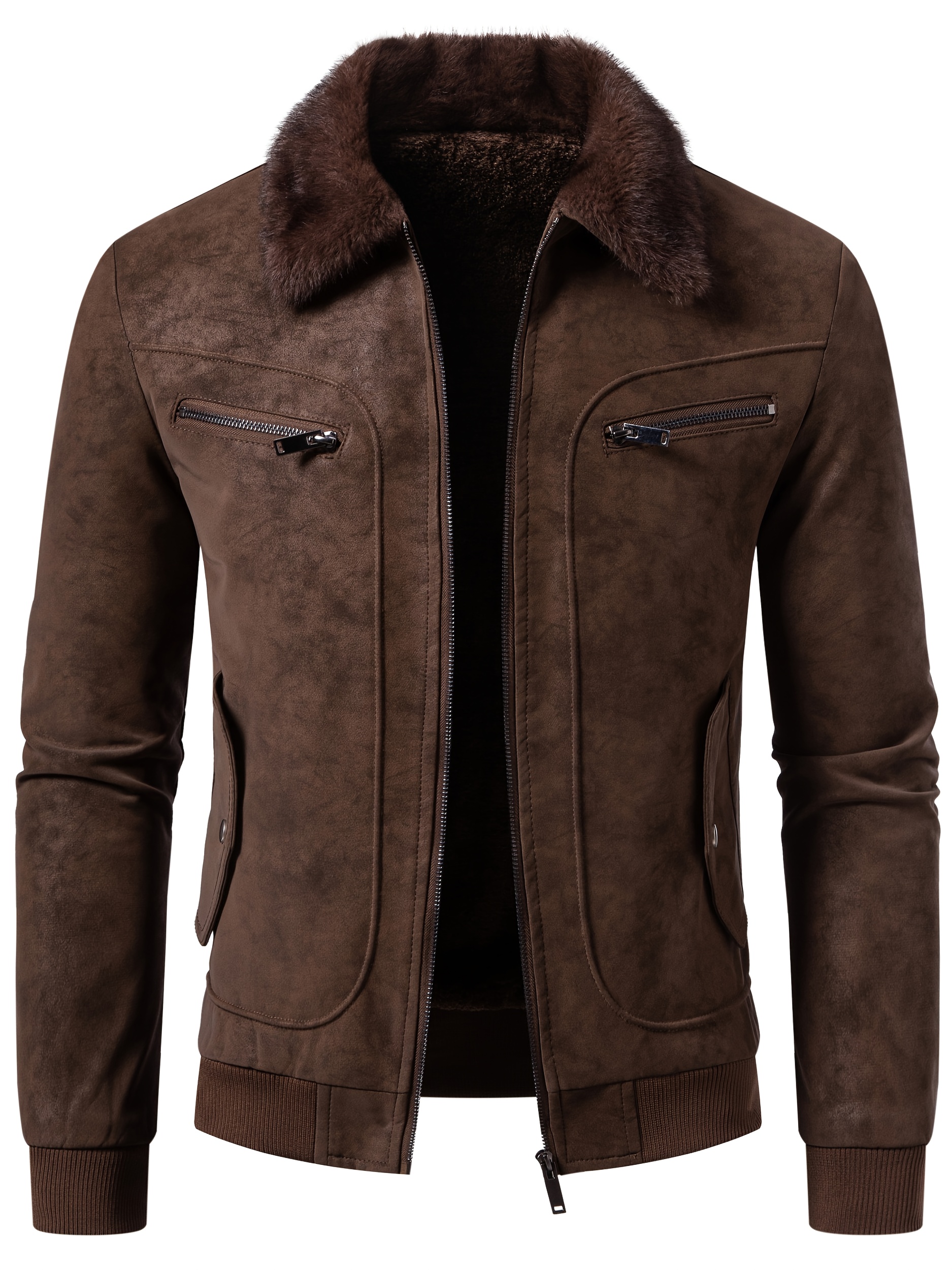 Motorcycle Jacket with a Fur Collar, Thickened And Lined for Men - a Slim-Fit Vintage Biker Jacket Featuring a Zip Closure, Non-Stretch Outer Shell, Suitable for Both Formal And Casual Wear, Perfect for Everyday Special Occasions And Stylish Outfits