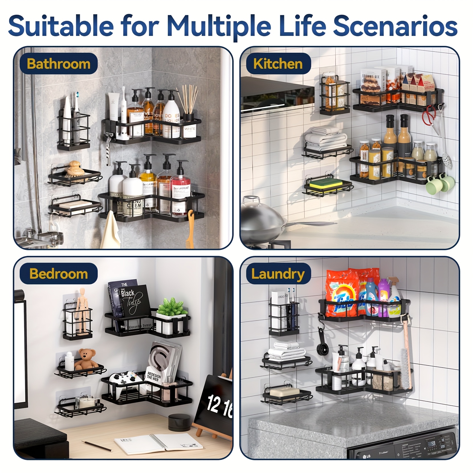 corner shower caddy organizer 5 pack self     bath shelves with soap holder 4 hooks large capacity shower storage rack for bathroom organization details 7