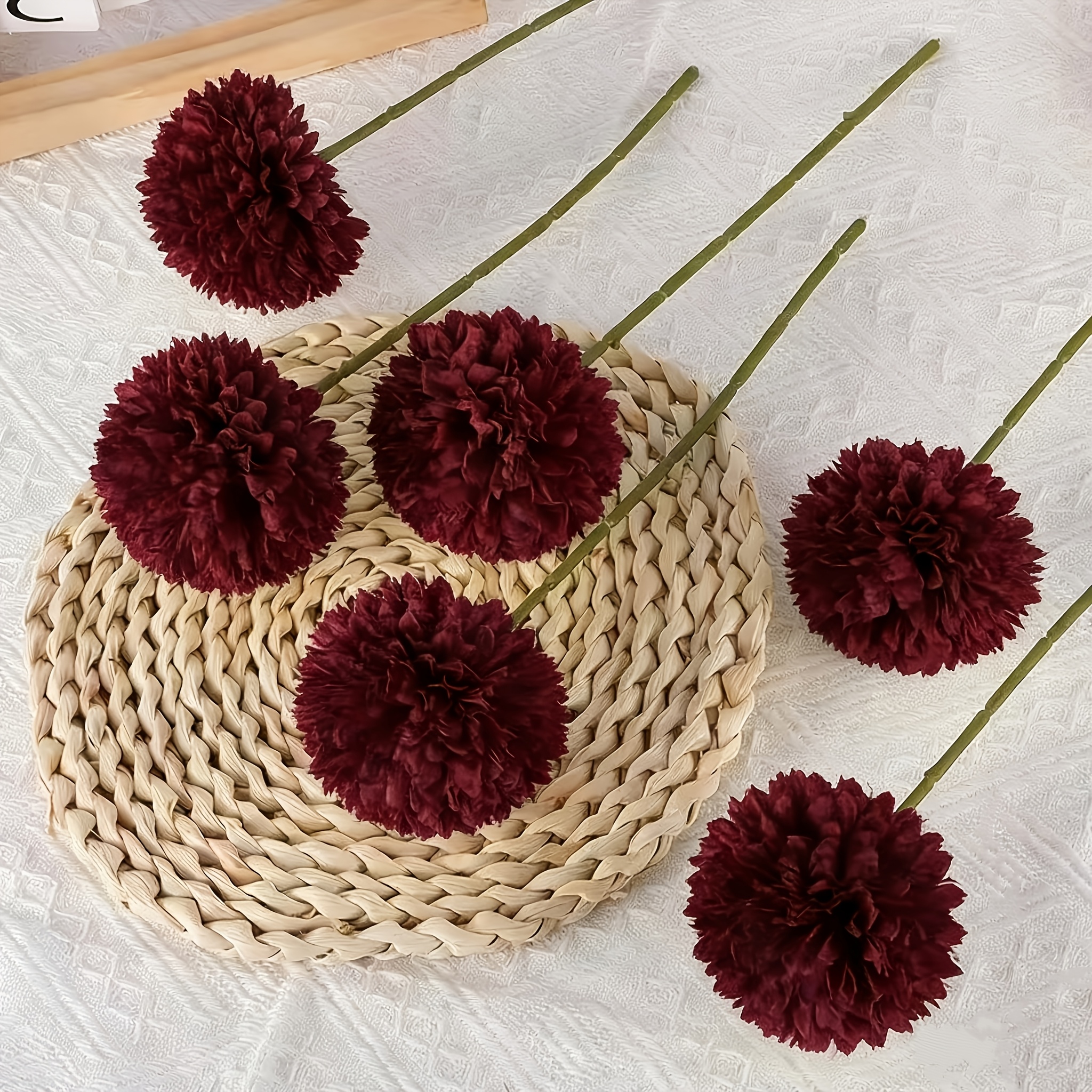 7 Artificial Ball-shaped Chrysanthemums, Decorative Flowers For Home Use, Suitable For Indoor And Outdoor Garden Arrangements (wine Red)