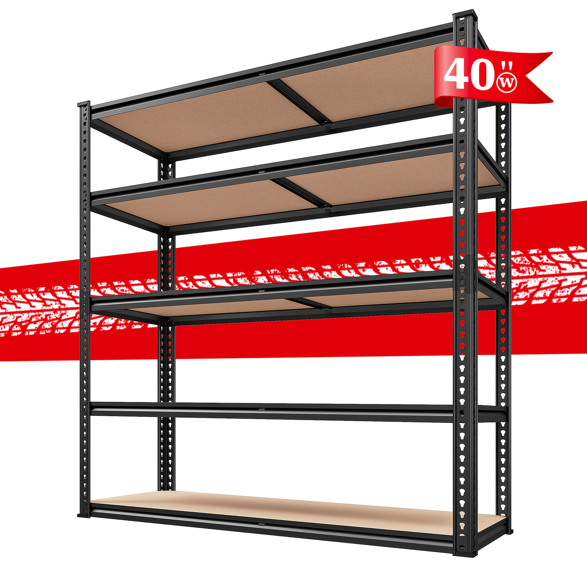 

40''w Garage Shelving 2500lbs Storage Shelves Heavy Duty Shelving 72''h 5 Tier Metal Shelves For Garage Shelves Adjustable Shelving Units And Storage For Closet Pantry Shelf, 40"w X 72"h X 20"d