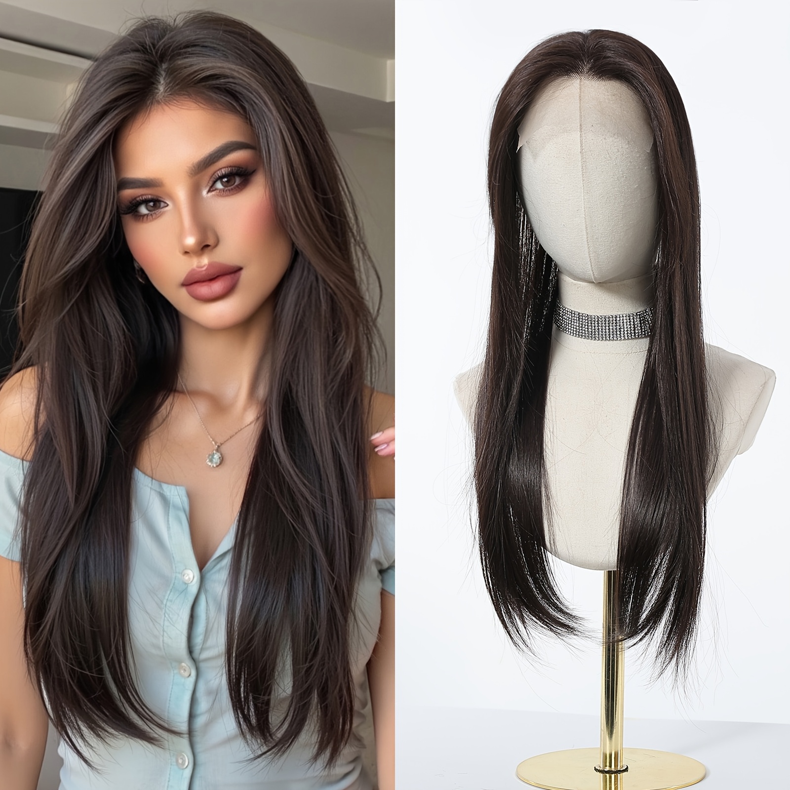 TEMU Luxury Inch Front Lace Hair Topper High Quality Synthetic Lace Hair Topper For Women Clip-in Hair Extensions Increase Hair Volume 24 Inch Long Hair Versatile For Ladies