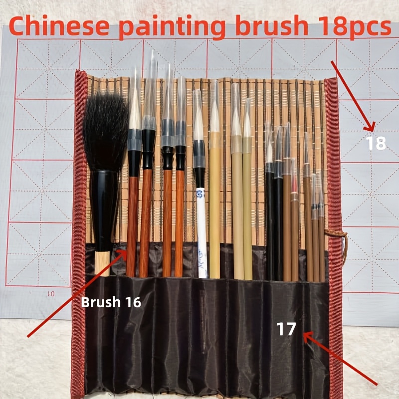 TEMU 18pcs Traditional Calligraphy And Watercolor Pen Set With Bamboo Bag, Drawing Set, Watercolor Font Pen, Suitable For Artists