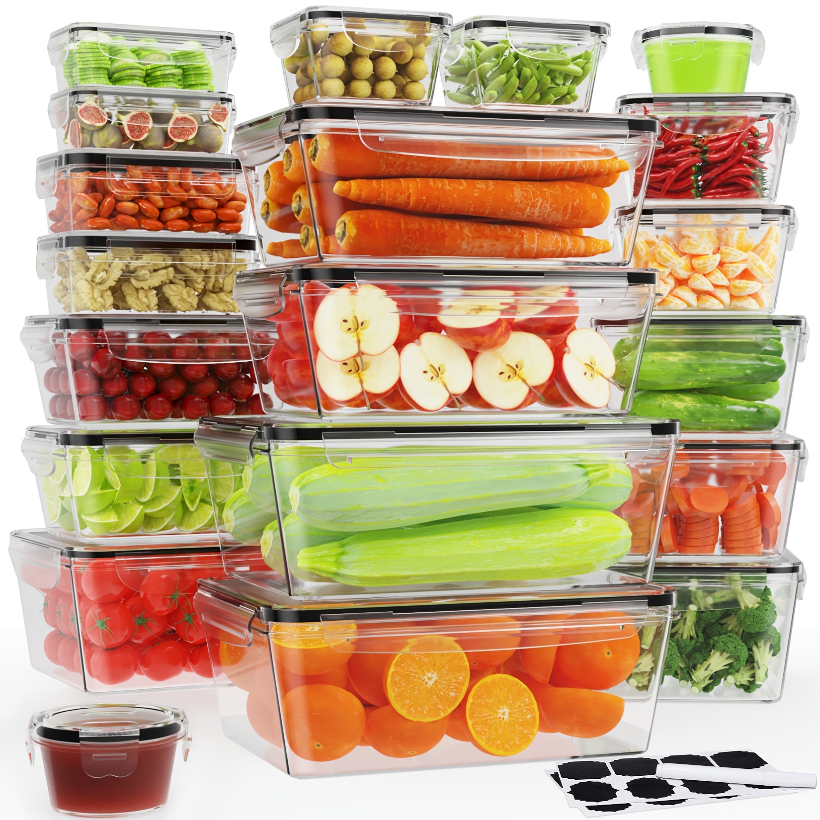 TEMU 40pcs Airtight Food Storage Containers (20 Containers + 20 Lids), Kitchen Storage Container Set, Leak-proof Plastic Meal Prep Containers