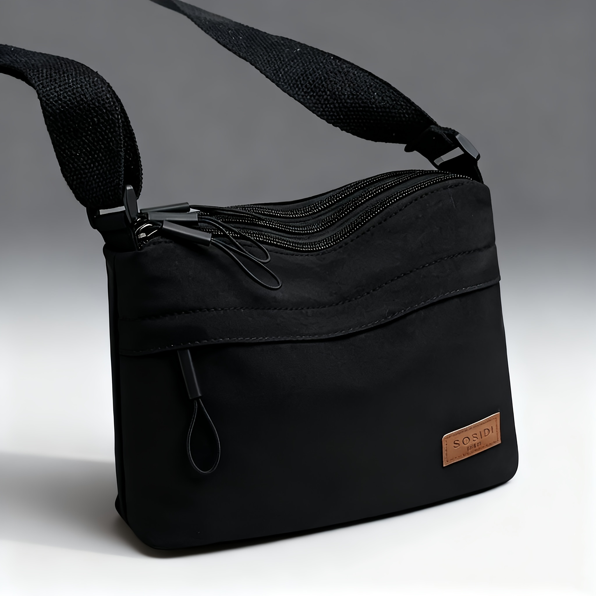 womens large capacity high quality casual solid color crossbody bag with adjustable shoulder strap and zipper closure elegant gray white   canvas bag with compartments for organized storage inside Product details 6