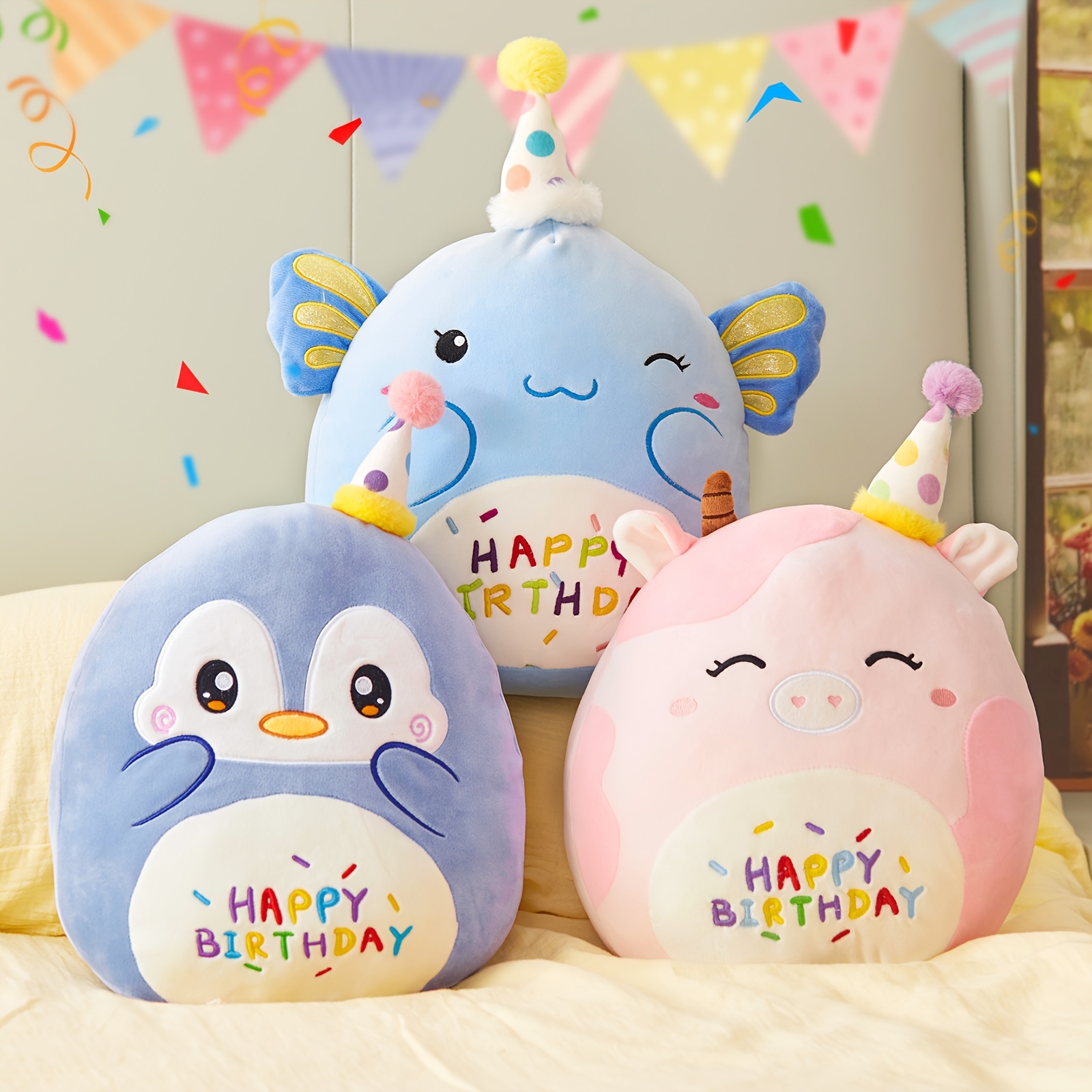 Fawowe Happy Birthday Penguin Plush Toy - 48cm Soft Stuffed Animal Pillow For Kids Gifts