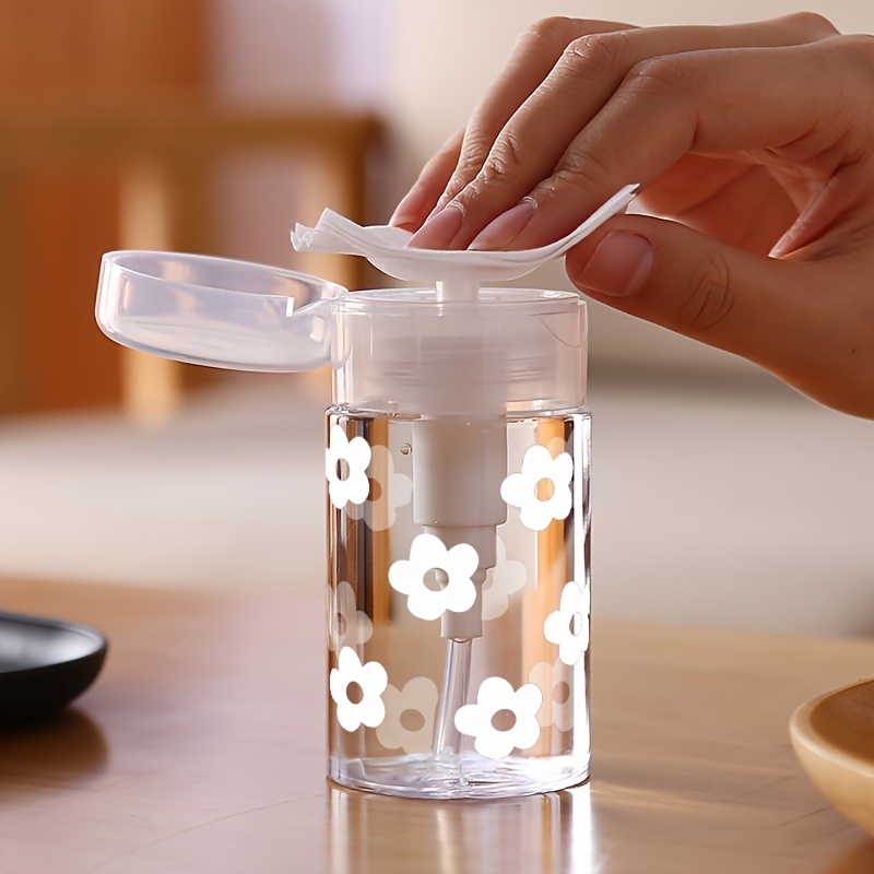 E-shop ., Weißes Niedliches Blumenmuster, Schöne Kleine Blume Tragbare PET Nachfüllflasche mit 100ml/200ml Pumpsprühgerät für Nagellackentferner,
