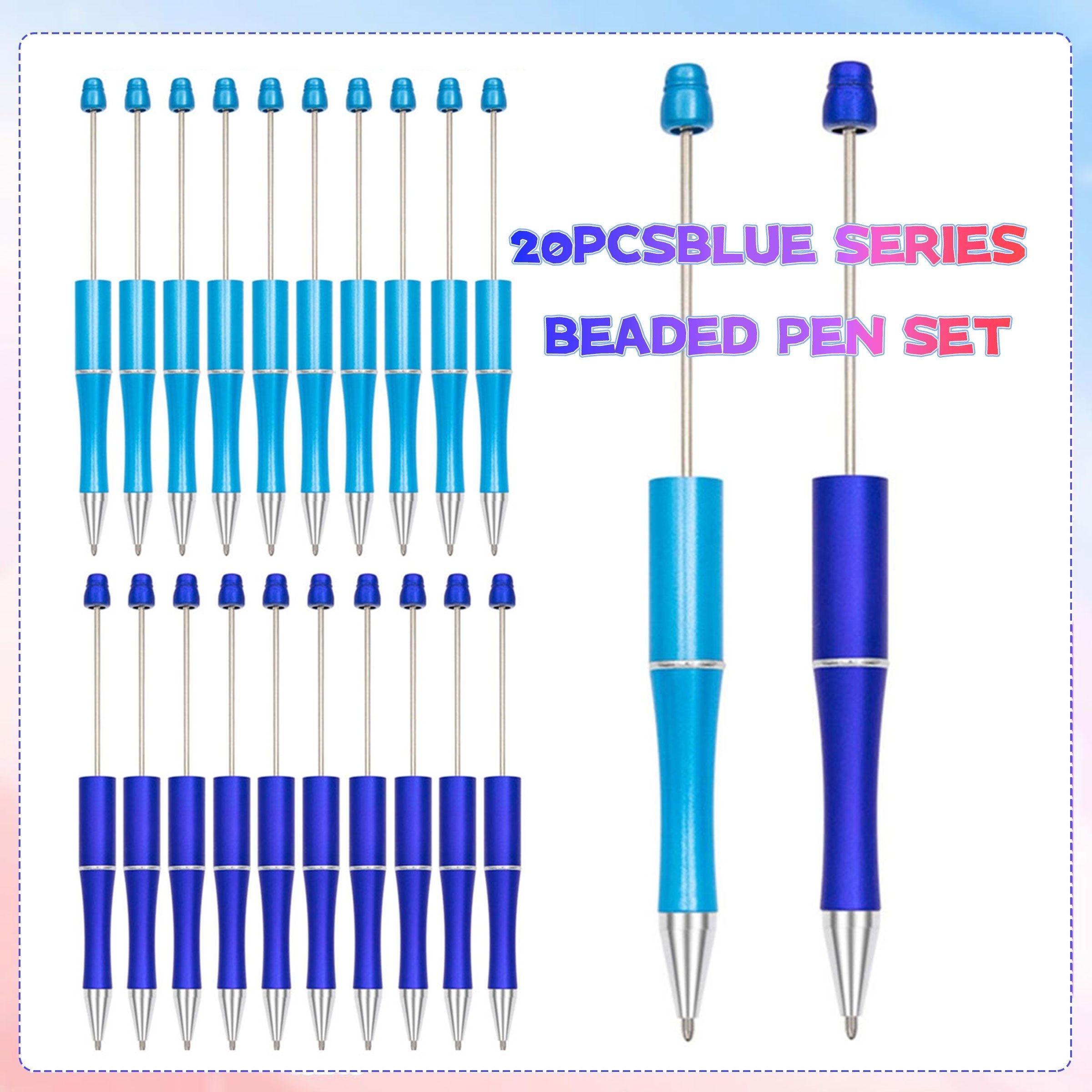 

20pcs Blue Diy Beaded Pen Set Suitable For Fine Writing Home Office Signature Pen Fun Gift Gift Pen For Diary Writing Birthday Gift Party Gift Without Beading (black Ink)