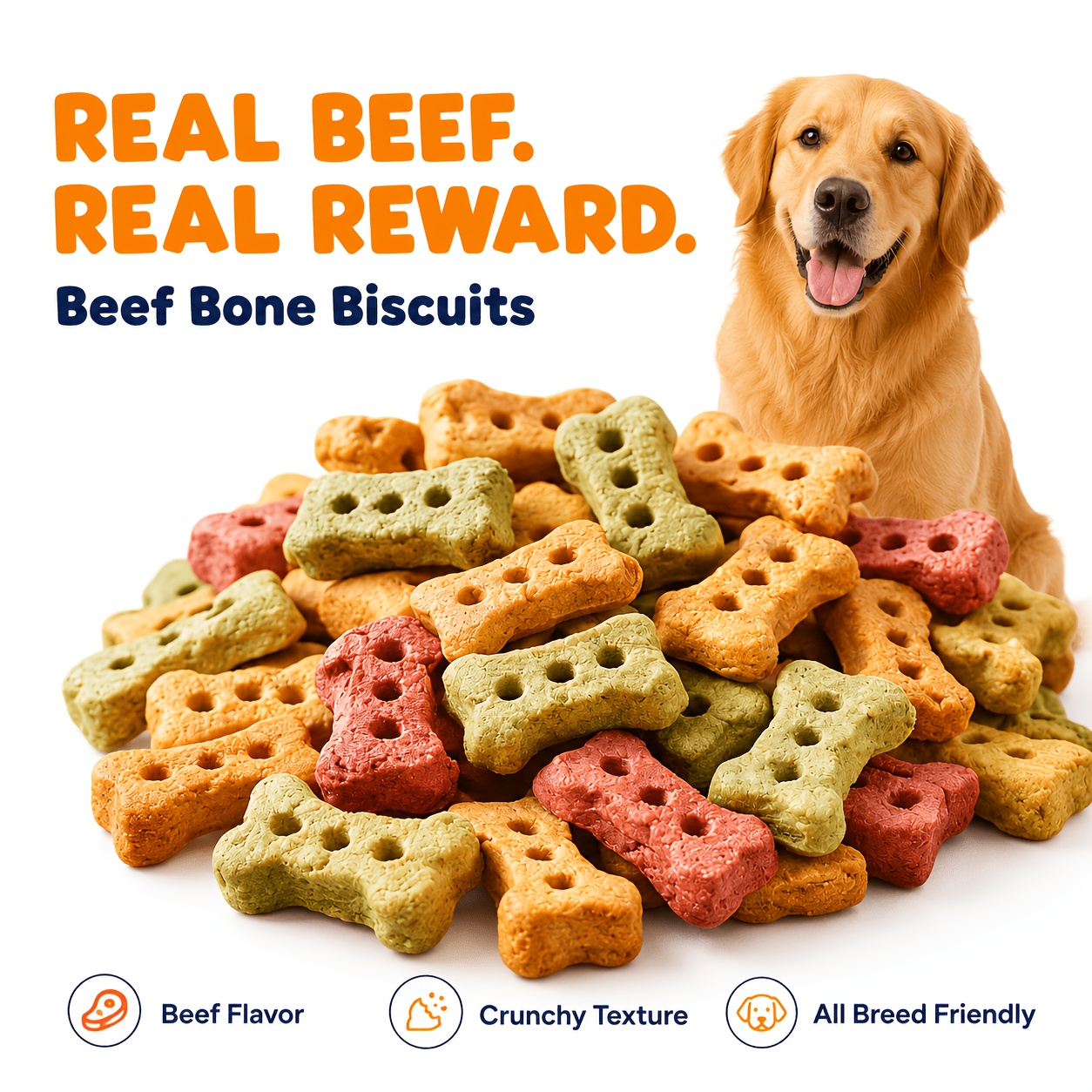 Beef Flavor Dog Biscuits Treats, Dog Bones Dental Chews, Dog Treats For Small Medium Large Breed Dogs, (beef, Chicken, And Egg)