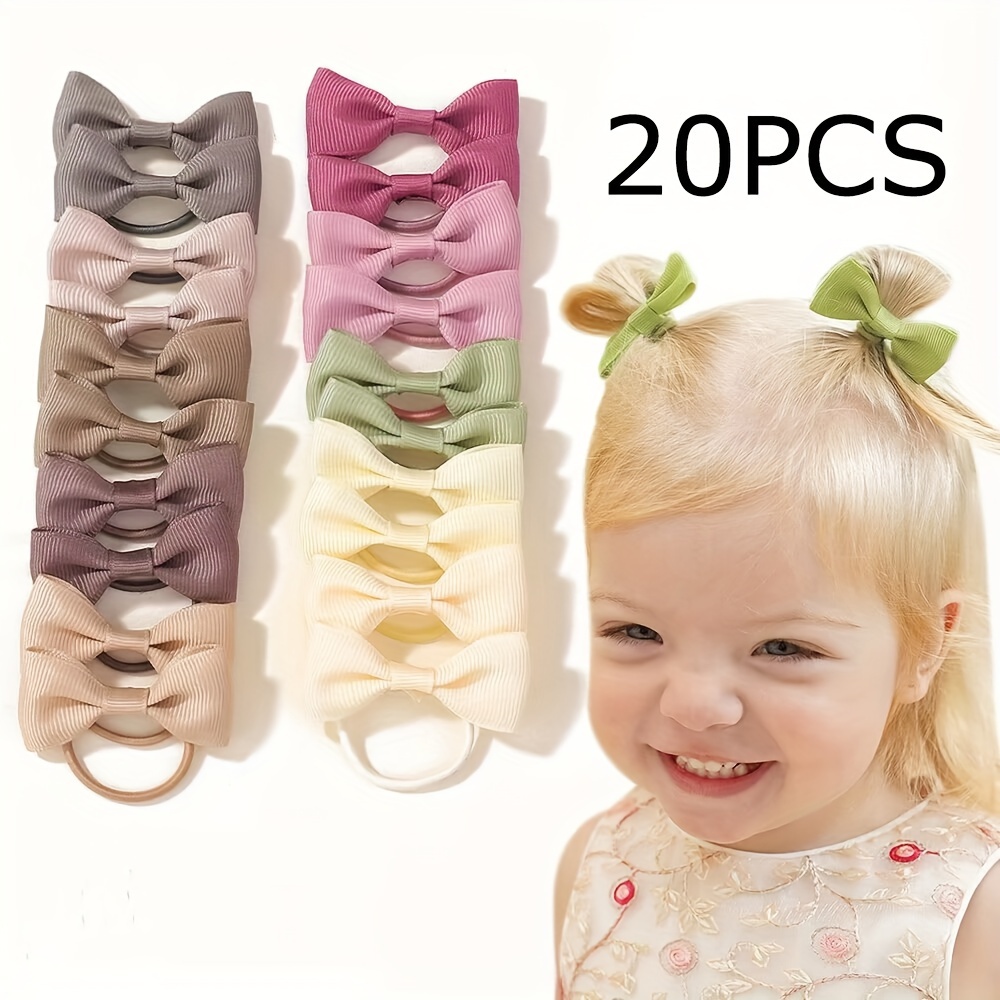 E-shop Ein Set aus 20 süßen, vielseitigen Haargummis in Unifarben mit Schleifendekorationen, inspiriert von Hyunas Style