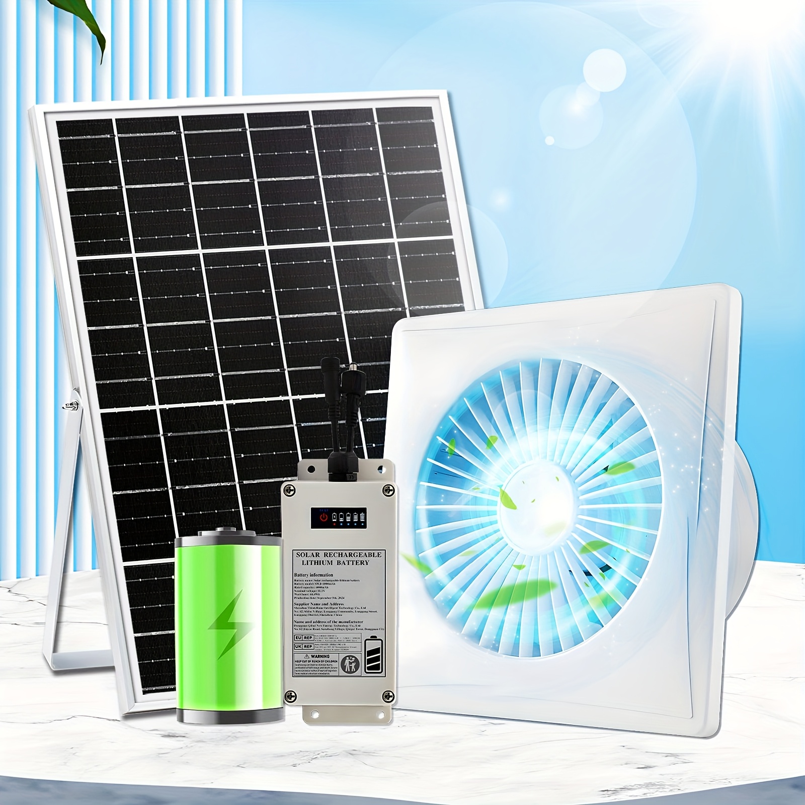 solar powered exhaust fan 4000mah battery solar panel Temu Mauritius