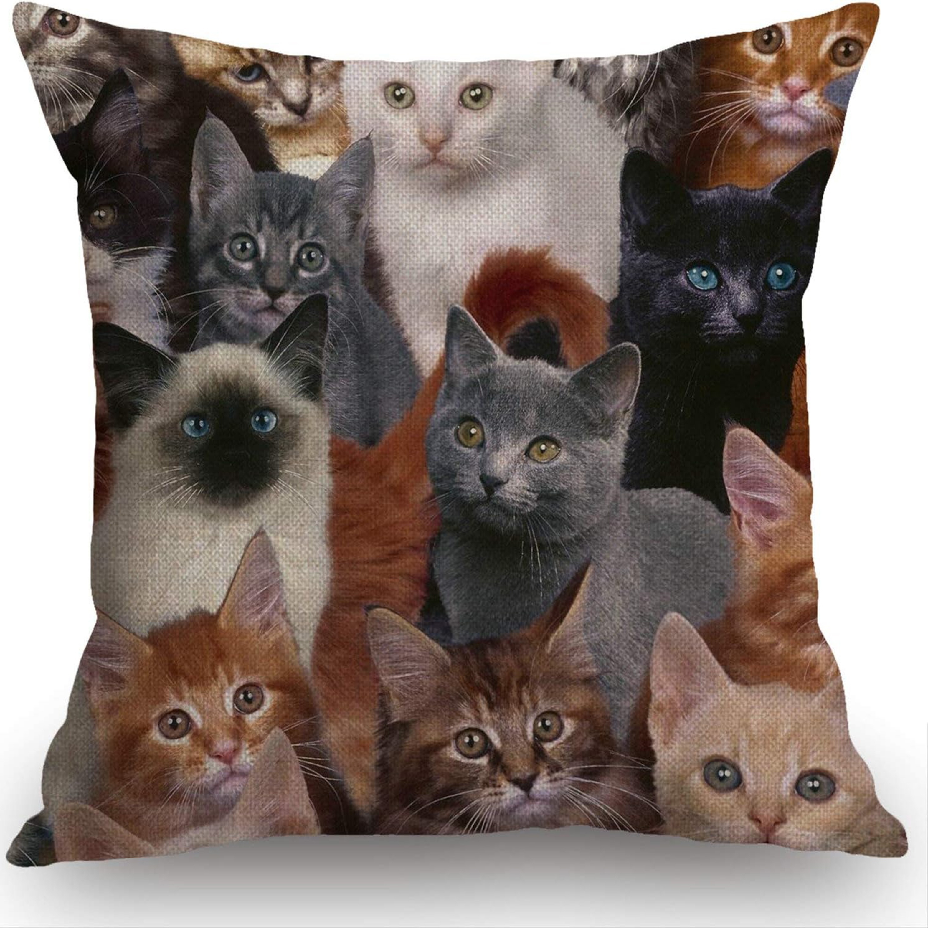 

Chic Cat-themed Linen Throw Pillow Cover - Decorative Cushion Case For Sofa, Bedroom & Living Room - Machine Washable, Zip Closure - Available In 16x16, 18x18, 20x20 Inches - No Insert