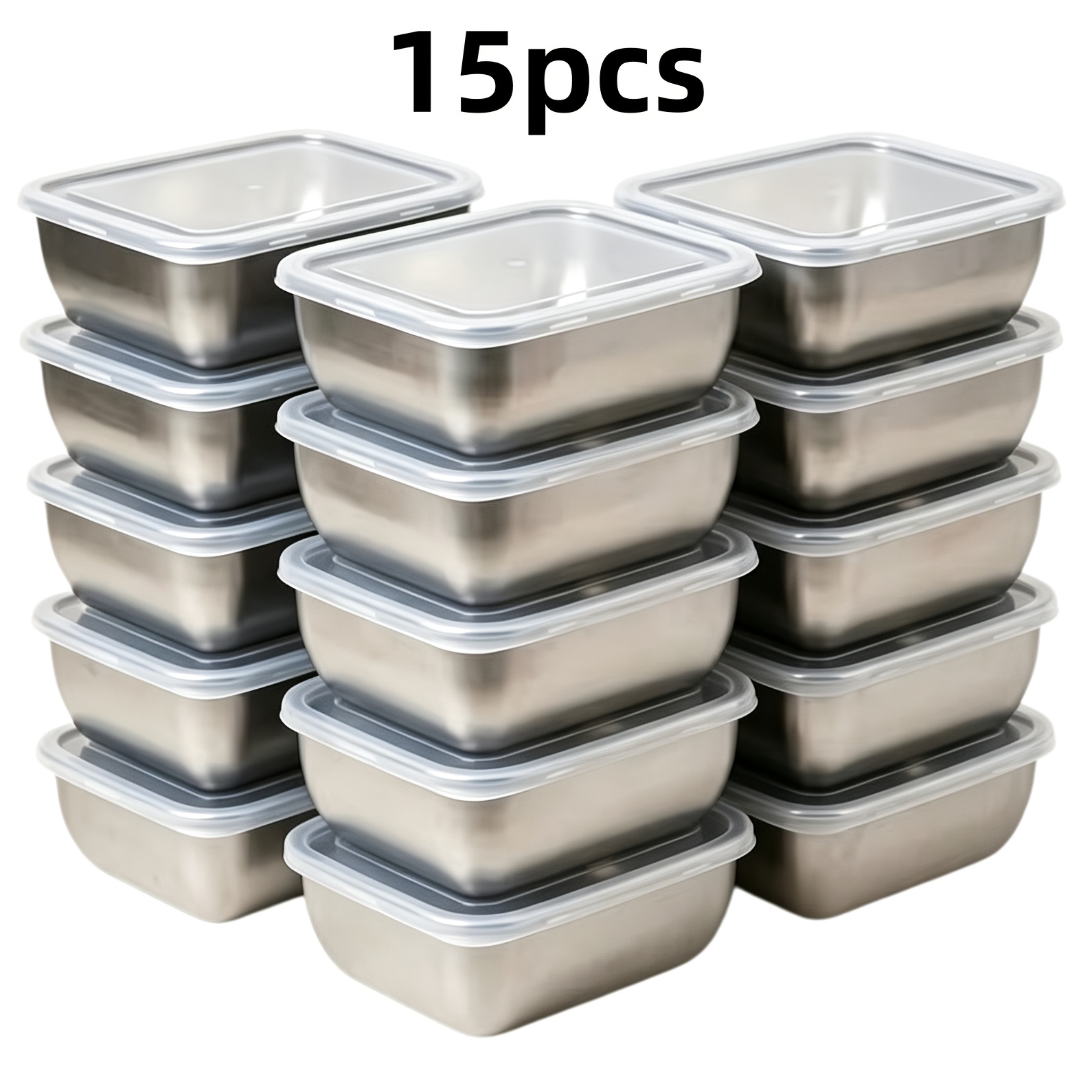 TEMU 15pcs Stainless Steel Bento Box Set, Stackable Metal Food Storage Containers, Leak-proof Fresh-keeping Bowls, Suitable For Picnics And Camping,