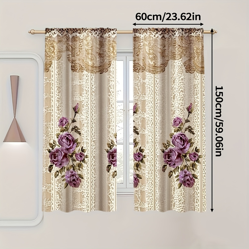 TEMU 2pcs, Upscale Curtains High-end Flower Plant Flower Durable Polyester (without Rod,no Movement, No Battery) Home Decor Use For Bedroom Living