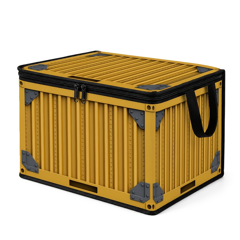 TEMU 1pc 2d Flat Printing Industrial Modern Urbanclothing Storage Box With Zippered Lid - Cargo Shipping Container Panel-foldable Oxford Cloth Box
