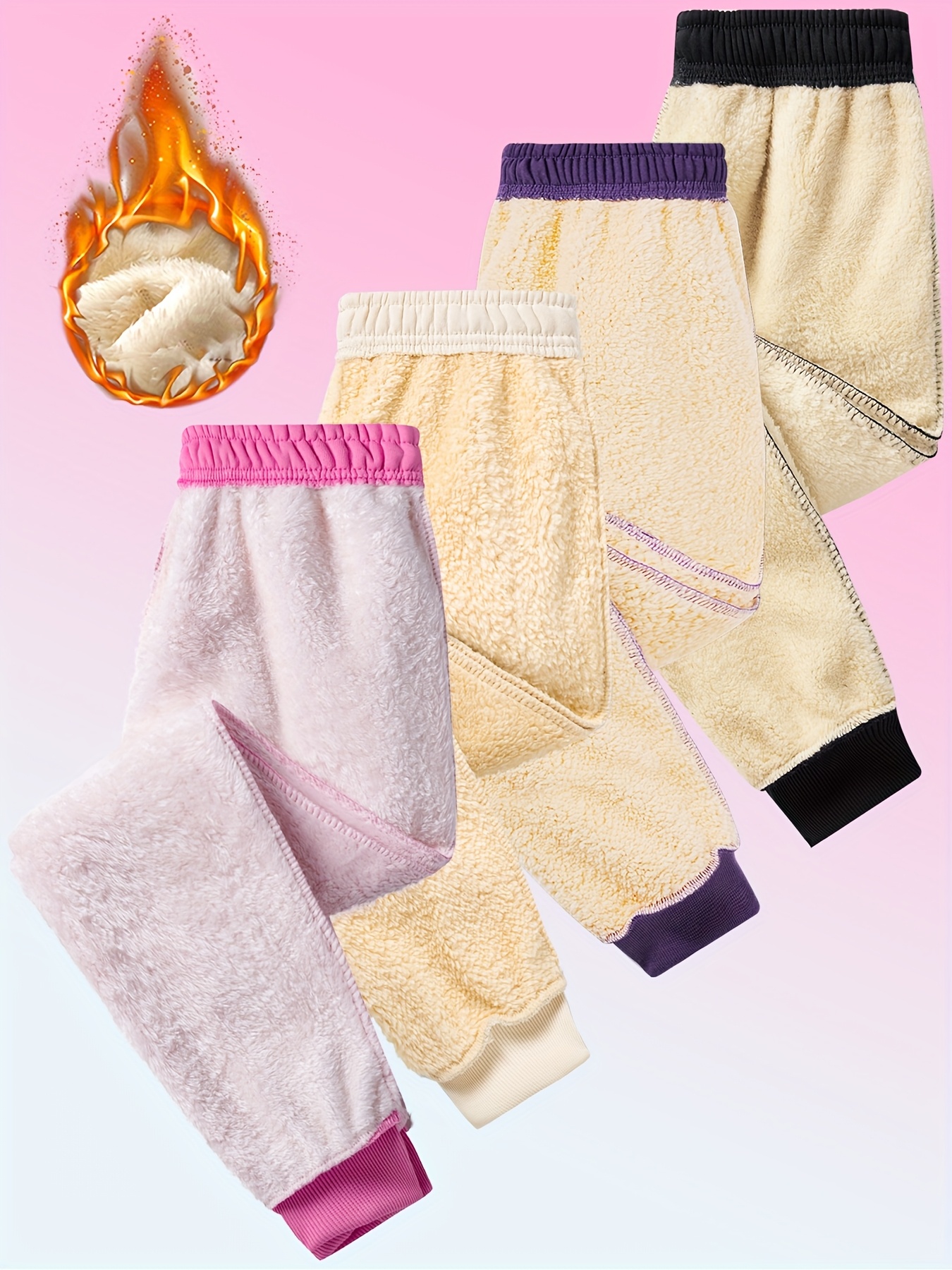 Girls' 4pcs Solid Color Cuffed Jogger Pants Set