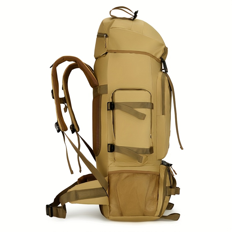 26.42gal Large Capacity Climbing Backpack - Beige Soft Shell, Adjustable Straps, Multiple Utility Pockets, Drawstring Closure, Ideal for Hiking and Camping, Camping Gear | Adjustable Strap Backpack | Oxford Cloth Backpack