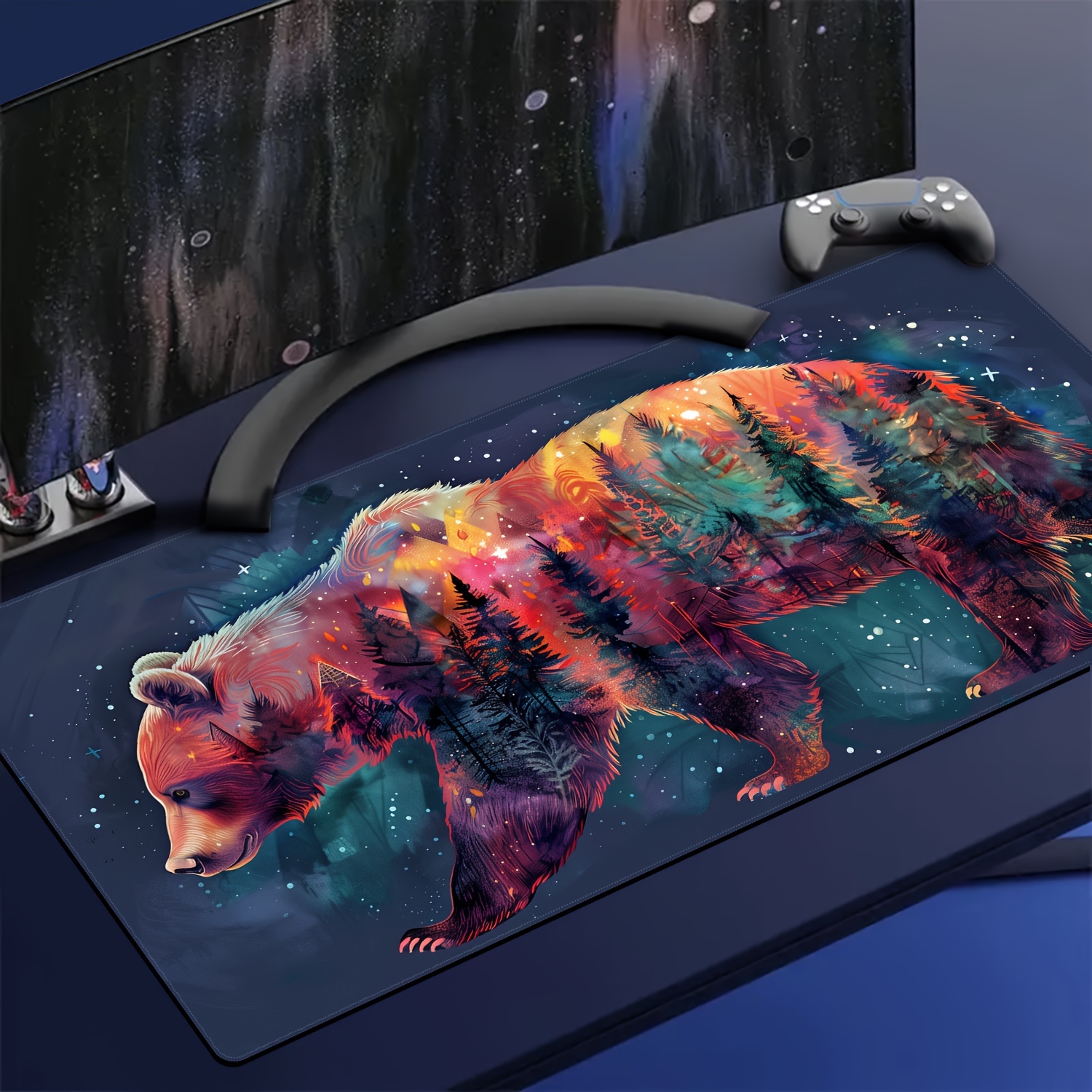 

Starlight Forest Bear Extended Mouse Pad - Rubber Gaming Desk Mat With Washable, Non-slip Surface, Office Desk Accessories, Decorative Keyboard And Computer Pad For Home And Office Use