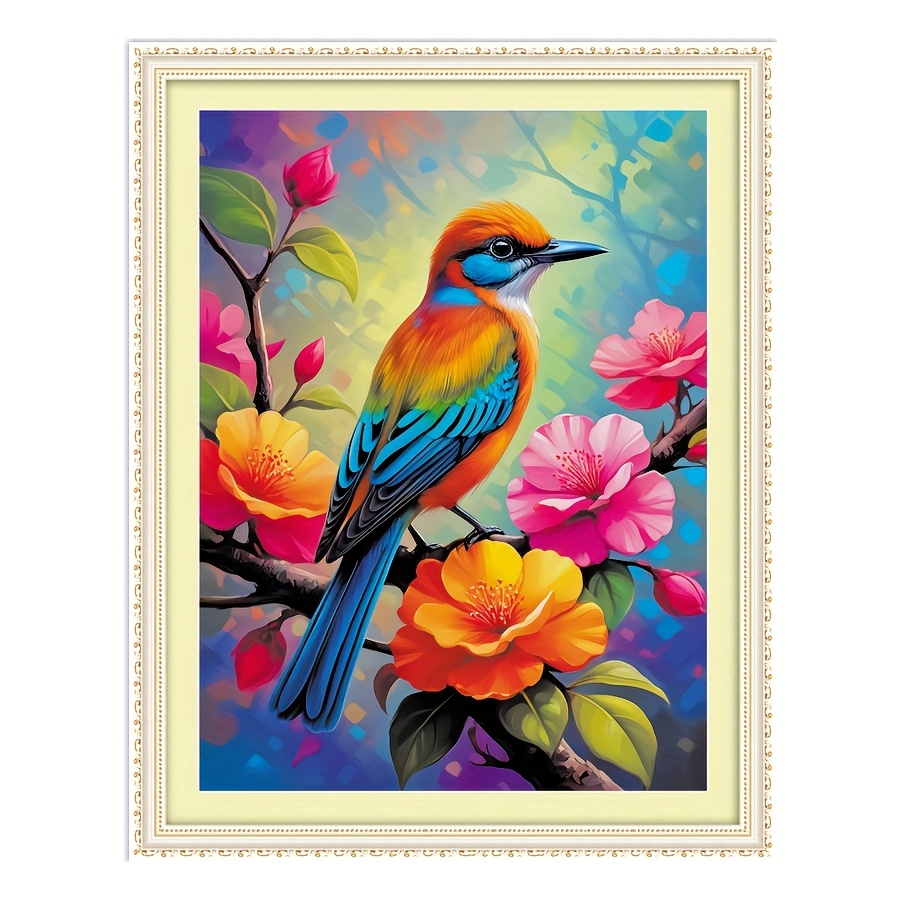 TEMU Un kit de point de croix avec des oiseaux et des fleurs colorés, un ensemble de matériel de broderie, broderie imprimée, parfait pour la