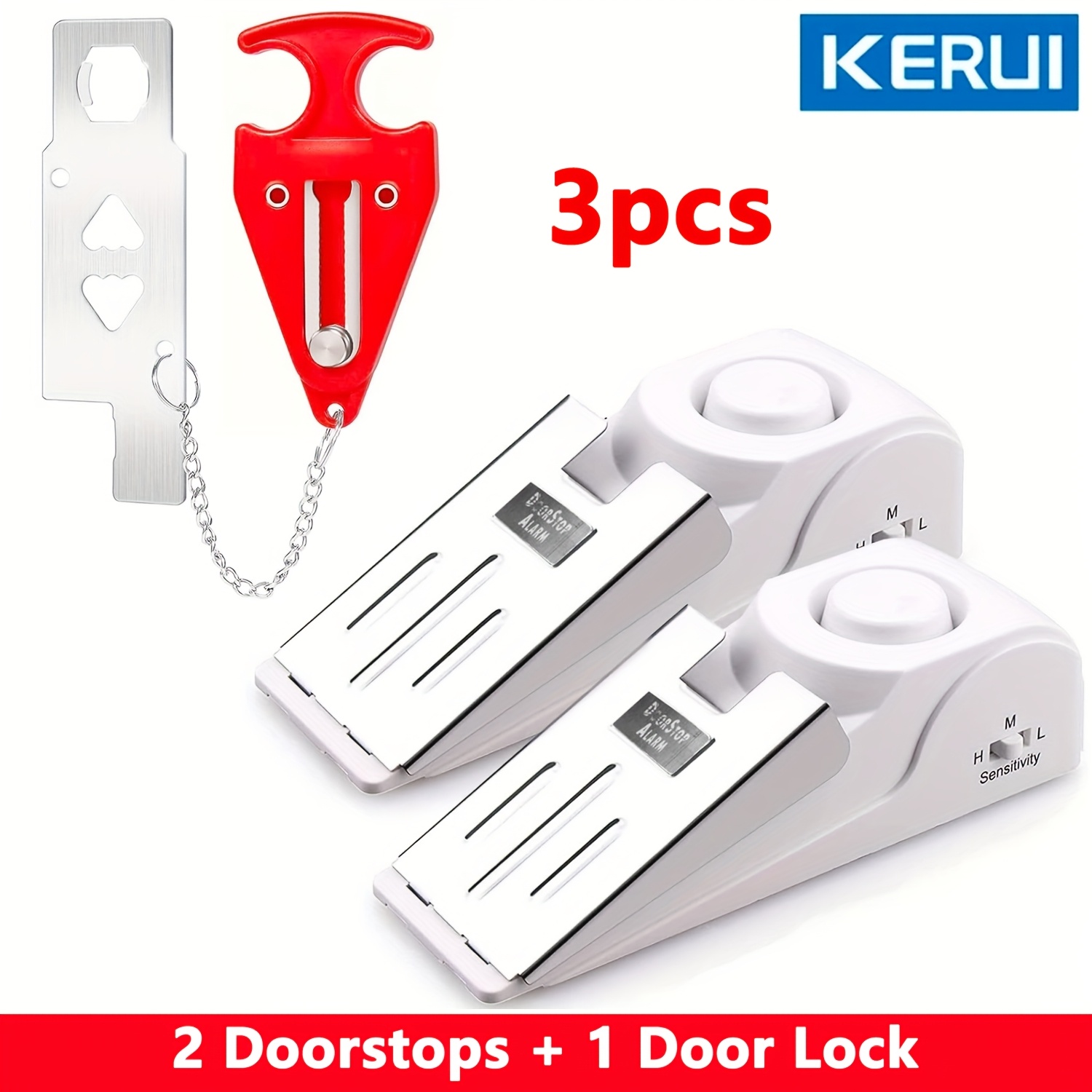 TEMU Security Alarm Kit (2 Door Stop Alarms + 1 ), 120db Door Stop Wedge Alarm, With 3 Levels Of , Safety Travel Lock, Compact And Convenient,
