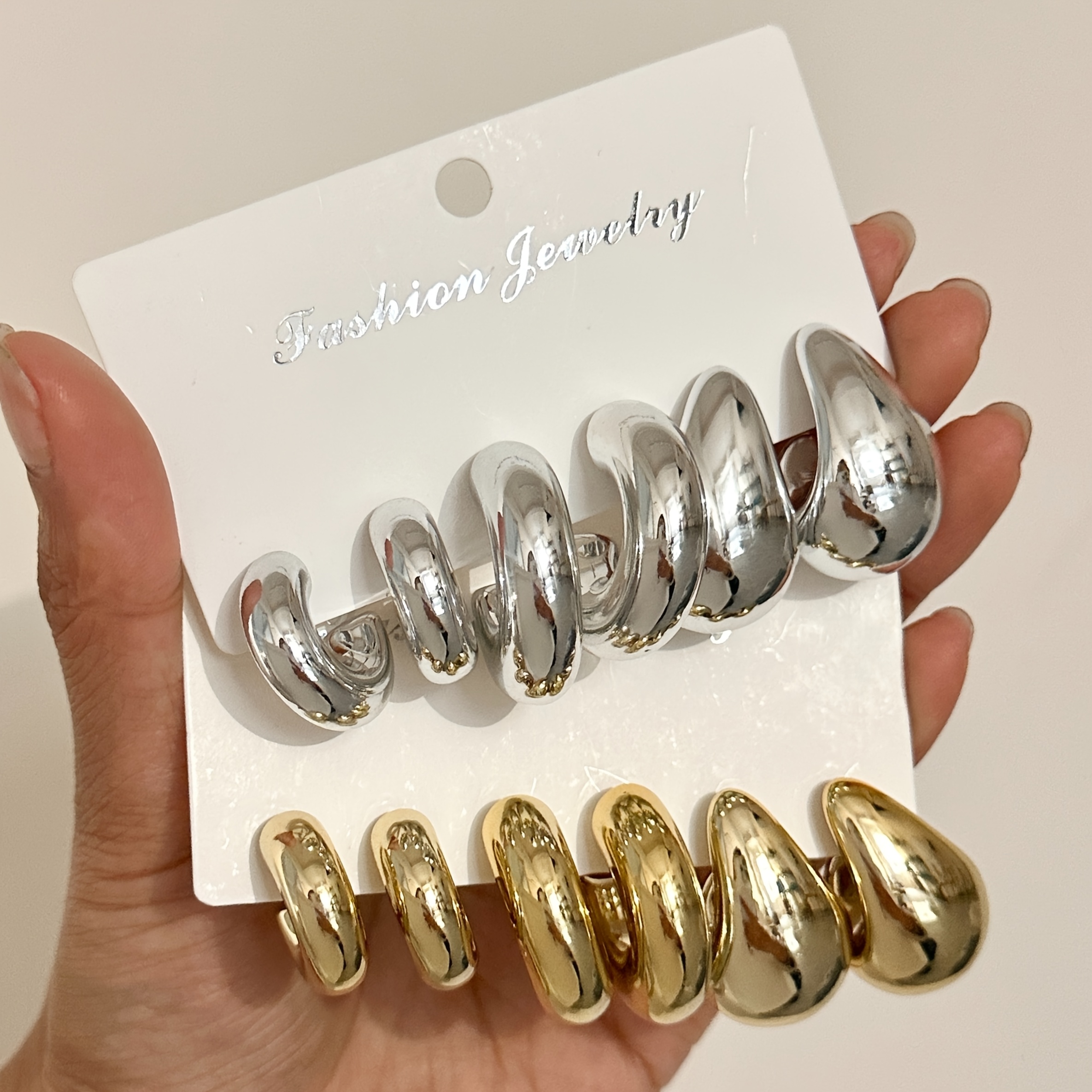 6pcs Teardrop Earrings Set Lightweight CCB Material Stylish All Season