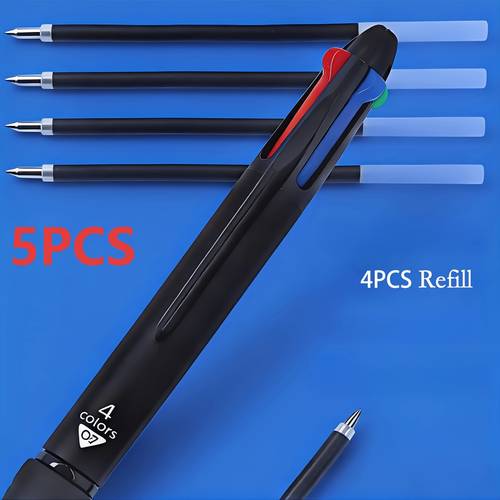 5pcs set of new retractable 4 in 1 multi function markers 0 7mm four color replaceable refills smooth writing for office stationery supplies contains 1 ballpoint pen and 4 refills