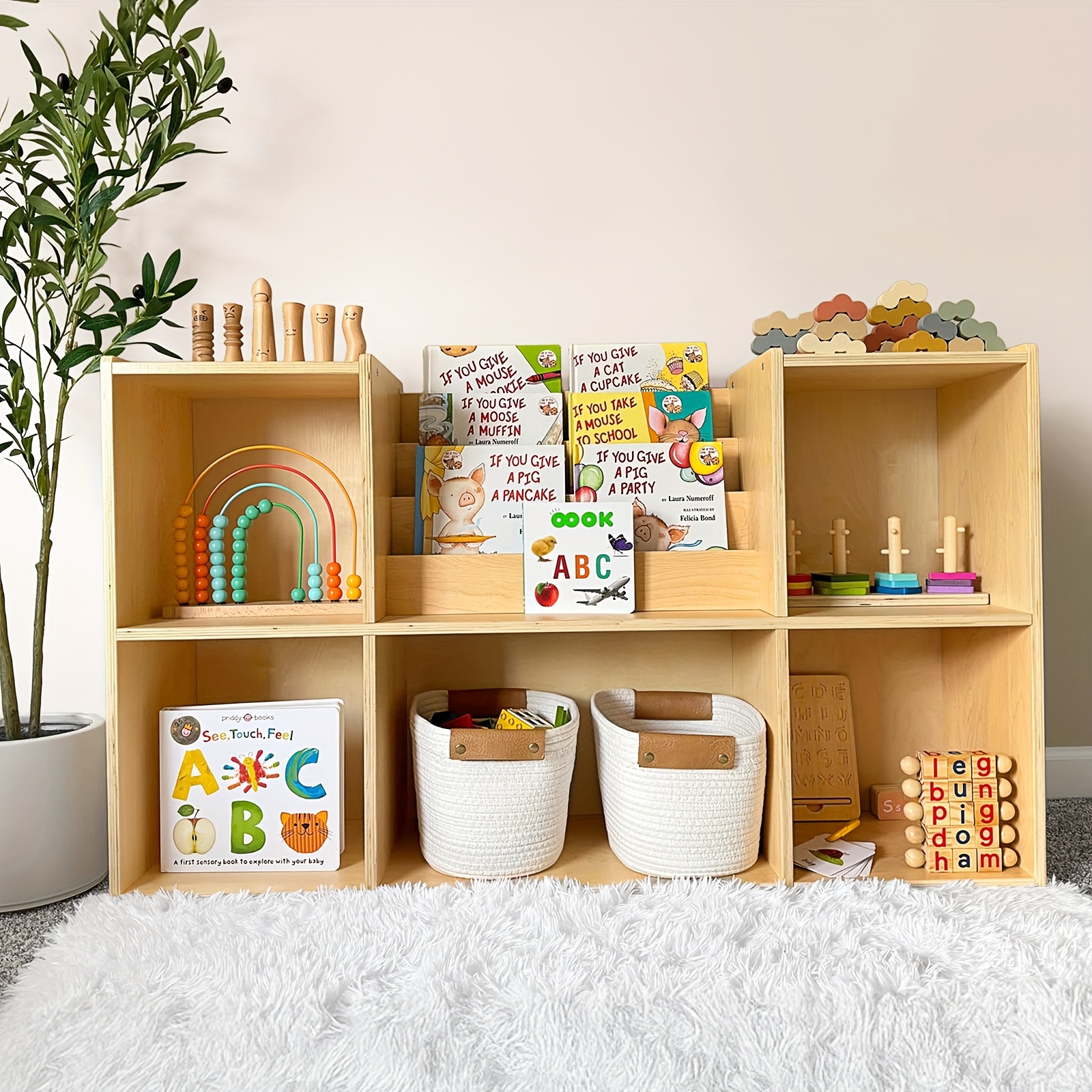 2-Tier Horizontal Wood Bookshelf and Toy Storage Organizer, 5-Compartment Toy Storage Cabinet with Book Rack, Ideal Choice for Kids Classroom Organizer, Playroom And Daycare - Image 7