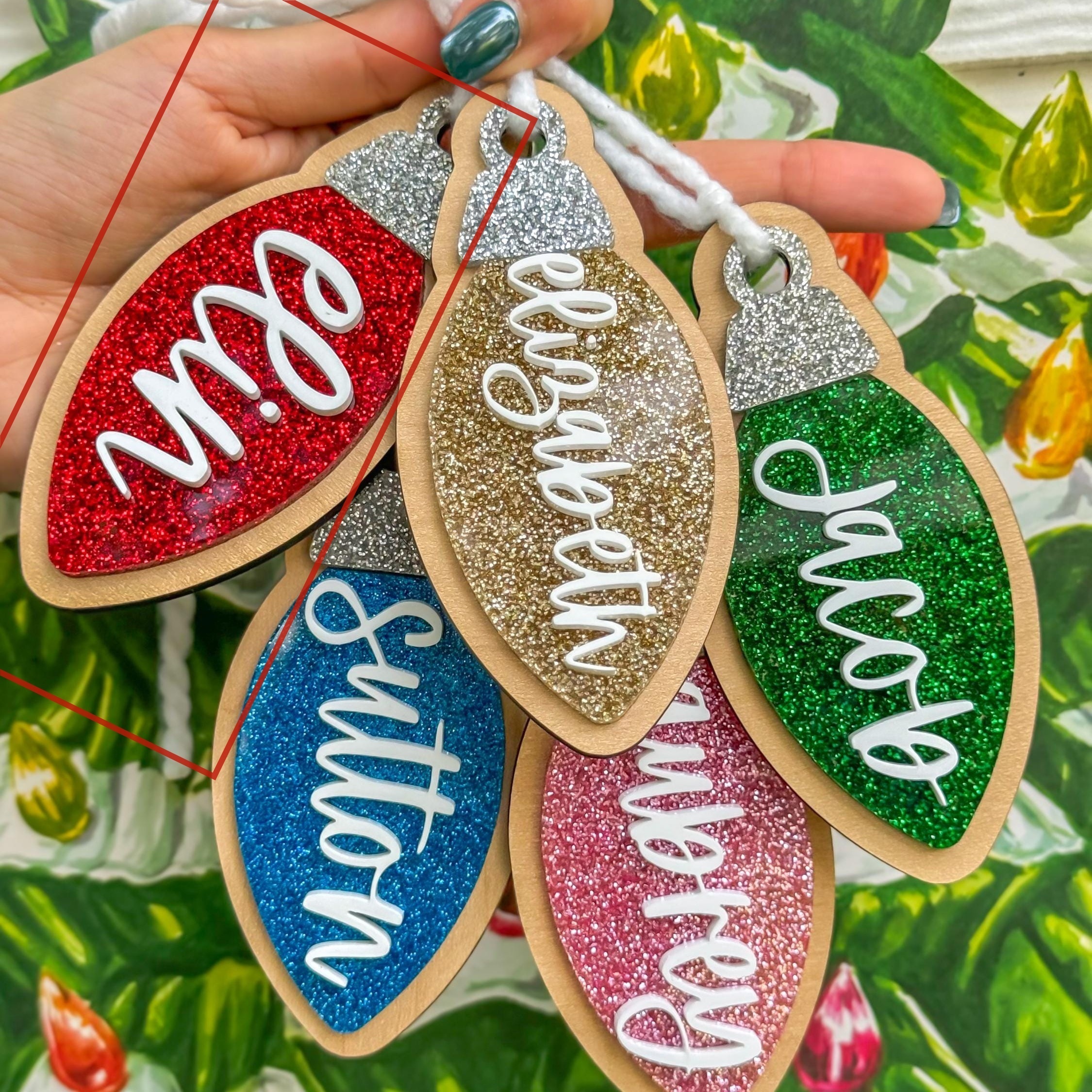 TEMU [custom Item] 1pc Custom Acrylic Name Christmas Tag Personalized English Letter Stocking Name Tag Bulb-shaped Ornament Modern Home Decor Party