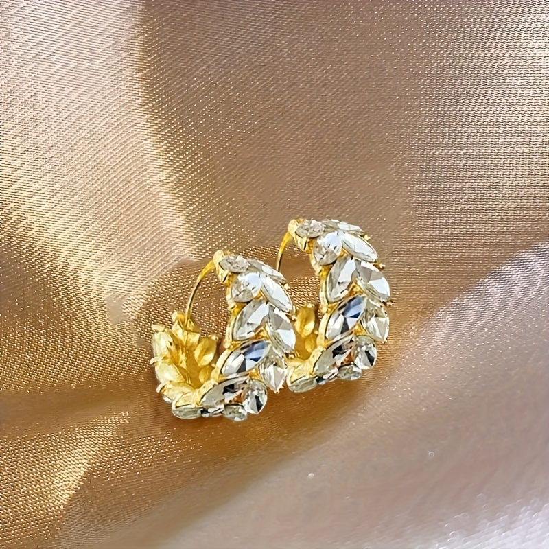 TEMU 1pair Fashion Plated Wheat Ear Earrings - Copper Ear Buckle, Elegant And Retro Style, Inlaid With Design, Suitable For Daily Wear And Special