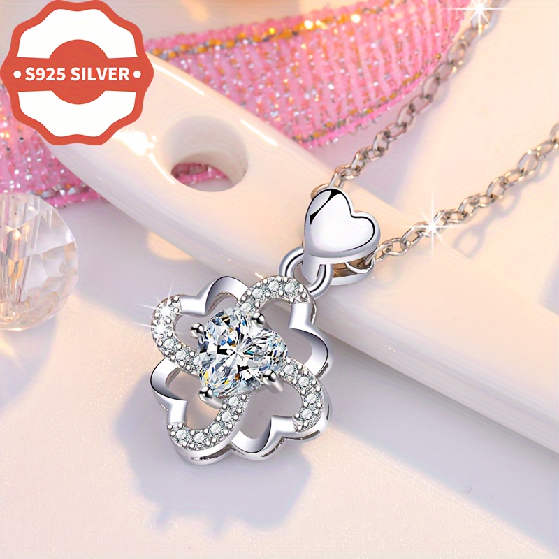 

925 Sterling Silver Clover Pendant With Heart Charm - Everyday Wear And