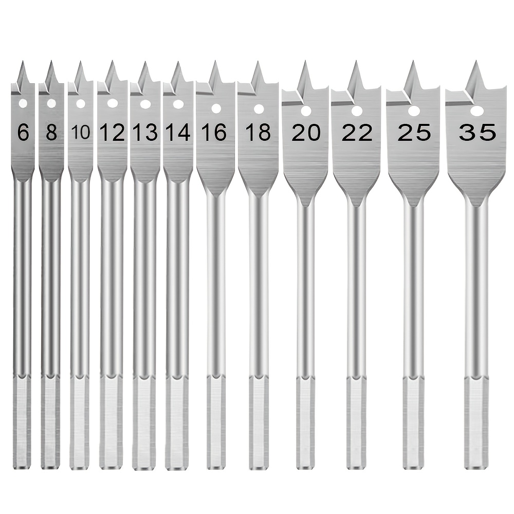 12-piece Shovel-shaped Drill Bit Set 6- Steel Paddle Level With 1/4 "quick Change Handle And 6" Drill Bit Extender, Suitable For Hole Cutting Machine Woodworking