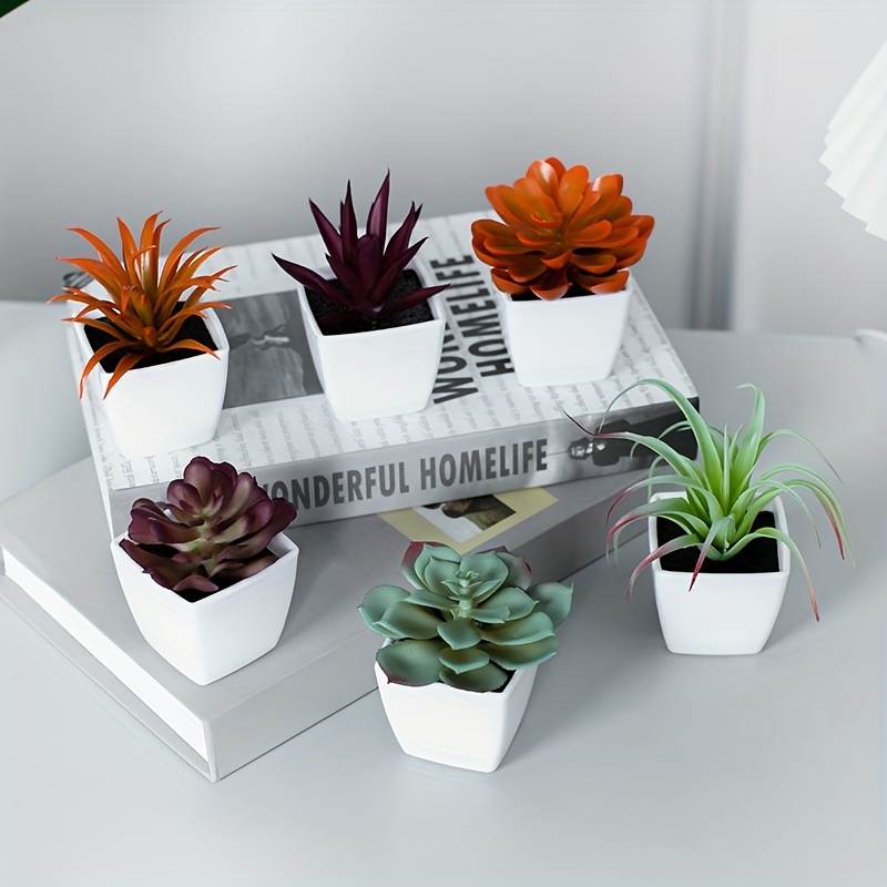 Winlyn 19-Piece Assorted Artificial Succulents In Rectangular Wooden Pot – Fake Plants Set, No Maintenance Decor