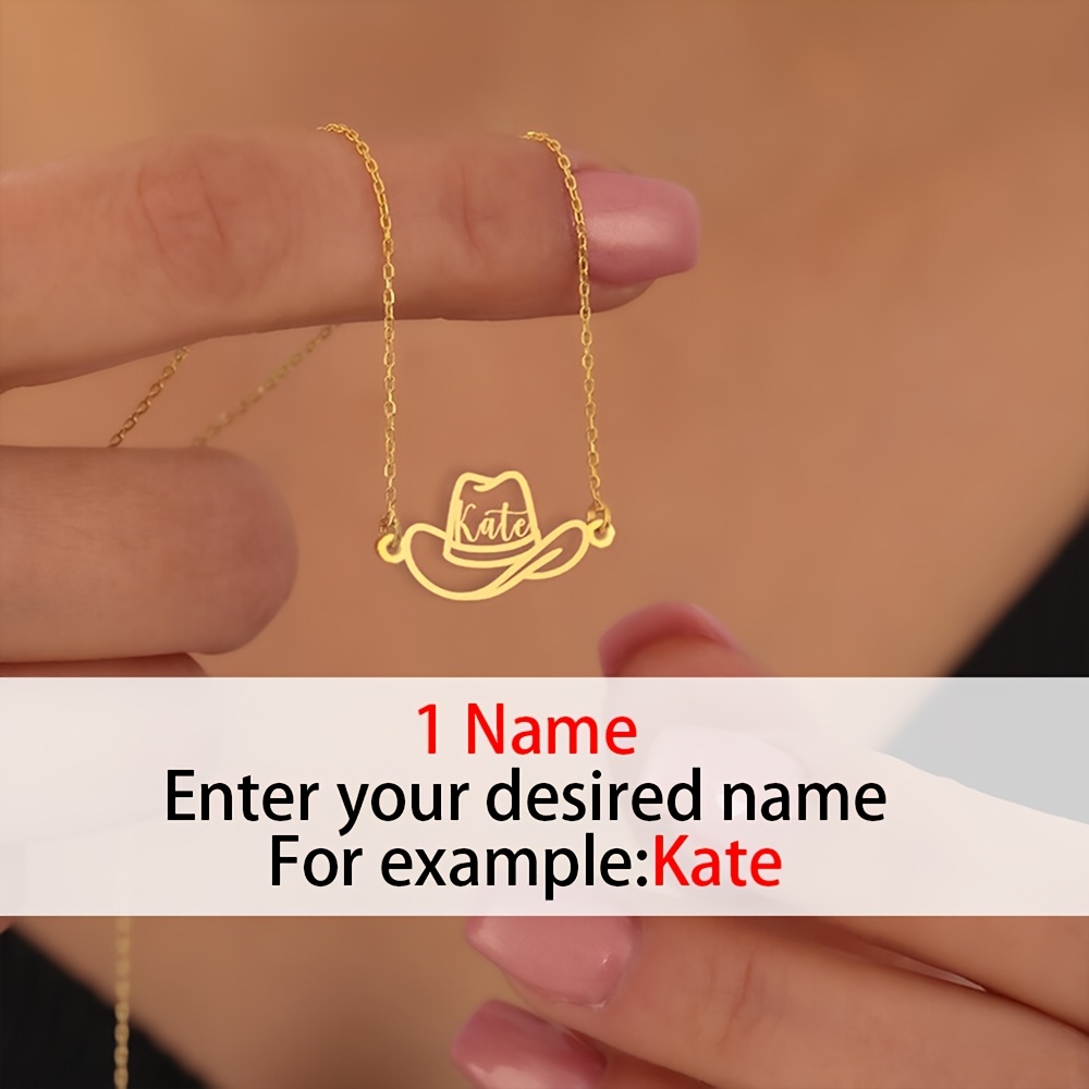 TEMU Personalized Custom Denim Hat Name Necklace, Fashion Necklace, 304l Stainless Steel Western Style Gift. For Gifting And Daily Wear. The Perfect